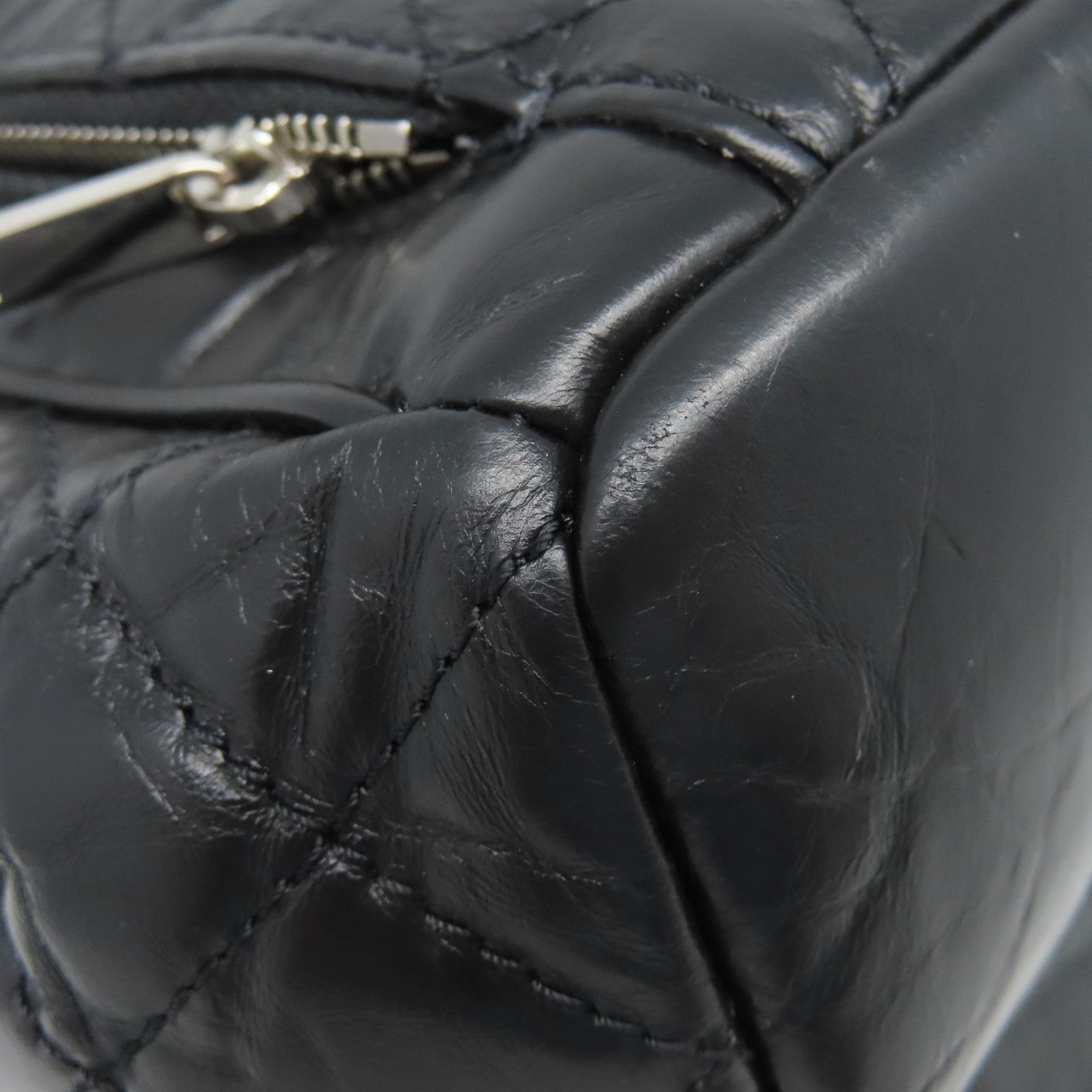 CHANEL 菱格牛皮皮革Chain Shoulder銀扣鏈帶肩背袋黑色