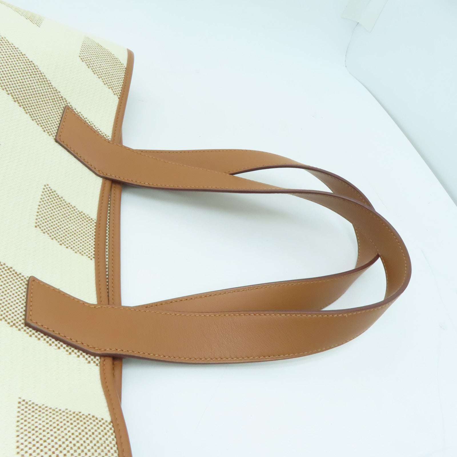 HERMES 帆布Cabas H en Biais 40 Bag肩背袋白色/經典駝色