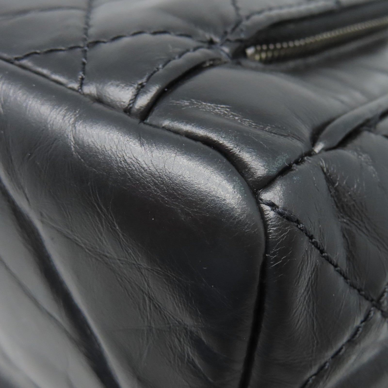 CHANEL 菱格牛皮皮革Chain Shoulder銀扣鏈帶肩背袋黑色
