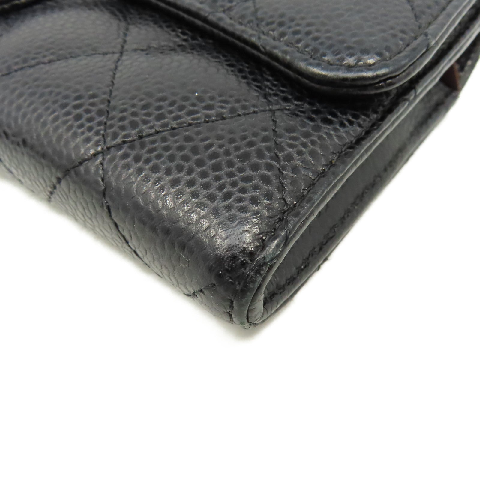 CHANEL 菱格Caviar皮革Long Wallet金扣長錢包黑色