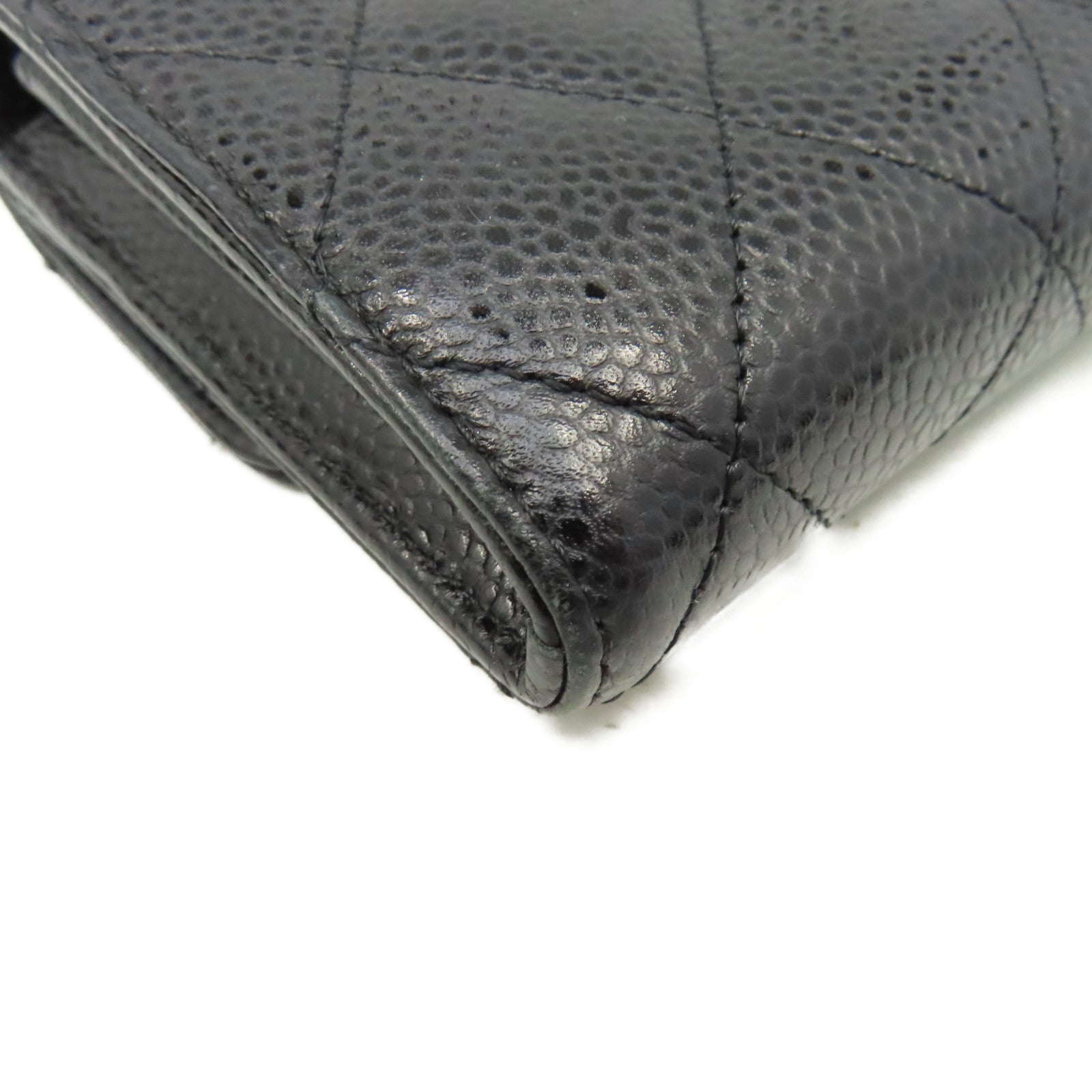 CHANEL 菱格Caviar皮革Long Wallet金扣長錢包黑色