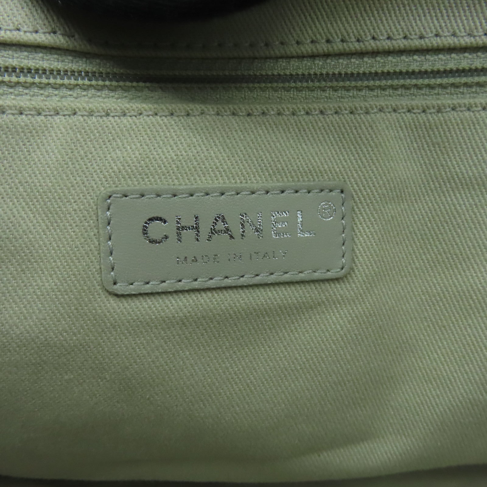 CHANEL 帆布Deanville Tote銀扣手挽肩背兩用袋黑色/灰色