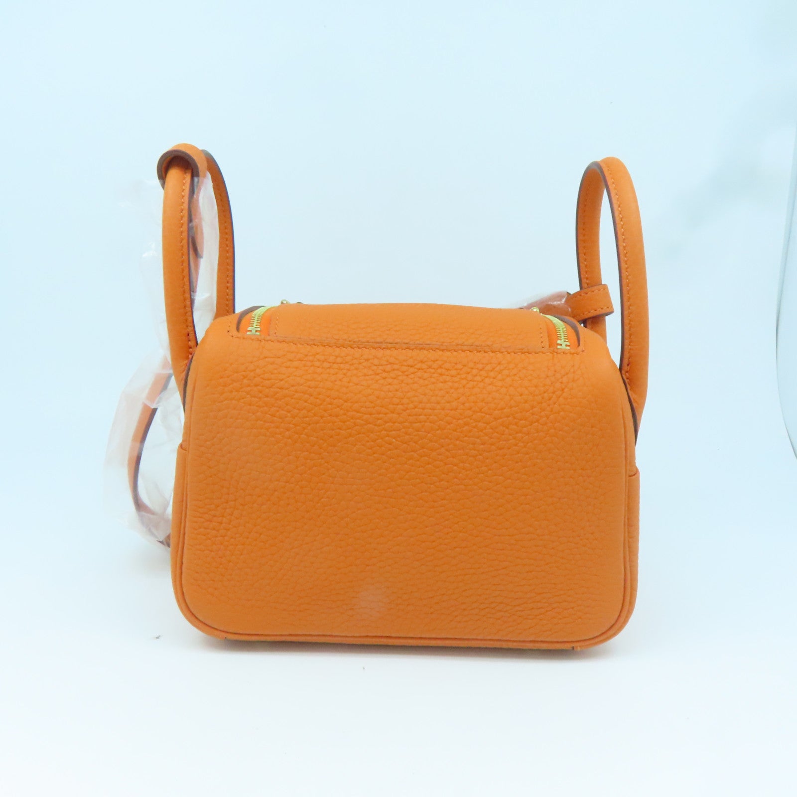 HERMES Clemence皮革Mini Lindy金扣手挽肩背兩用袋經典橘