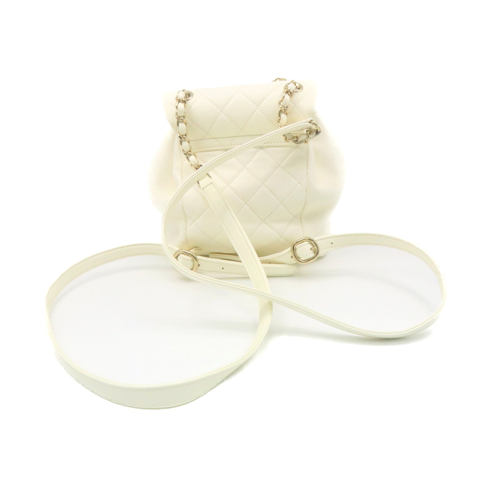 CHANEL菱格牛皮皮革Backpack金扣链带背包米白色