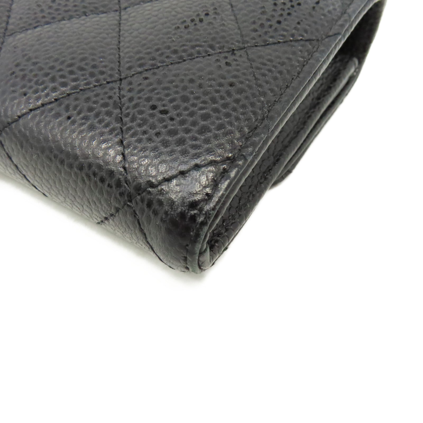 CHANEL 菱格Caviar皮革Long Wallet金扣長錢包黑色
