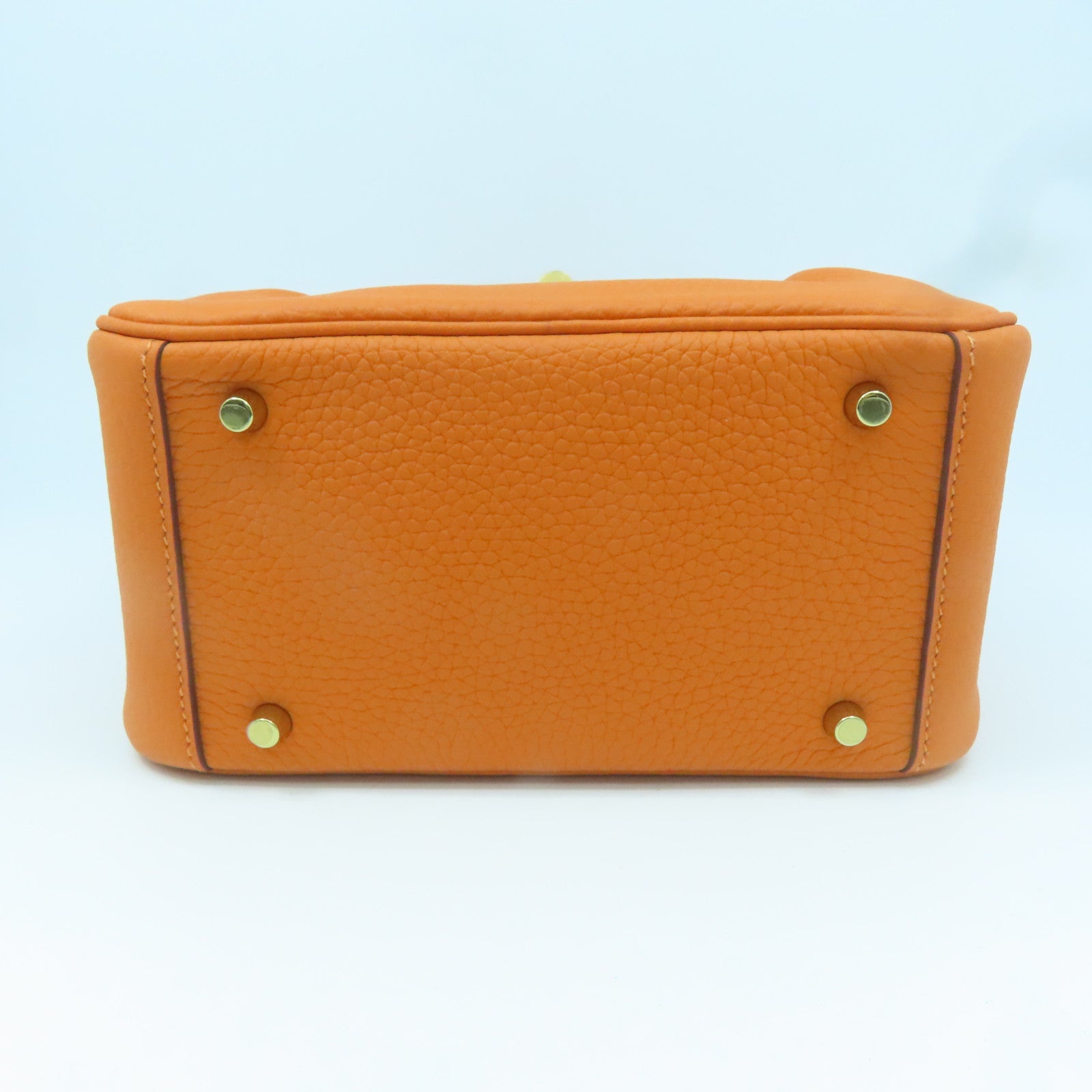 HERMES Clemence皮革Mini Lindy金扣手挽肩背兩用袋經典橘