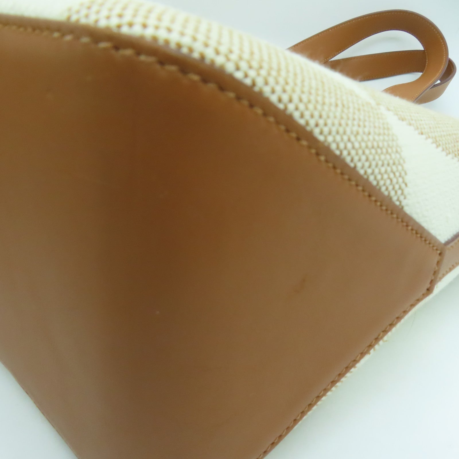 HERMES 帆布Cabas H en Biais 40 Bag肩背袋白色/經典駝色