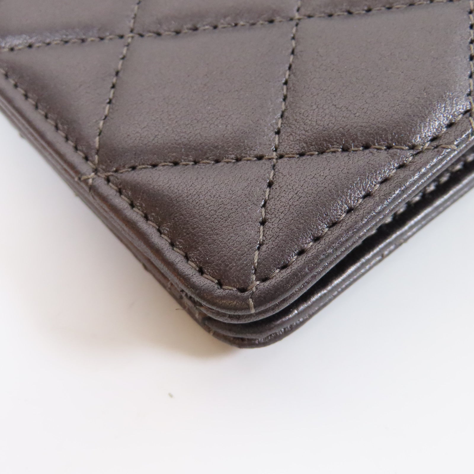 CHANEL 菱格羊皮皮革Long Wallet銀扣長錢包灰色