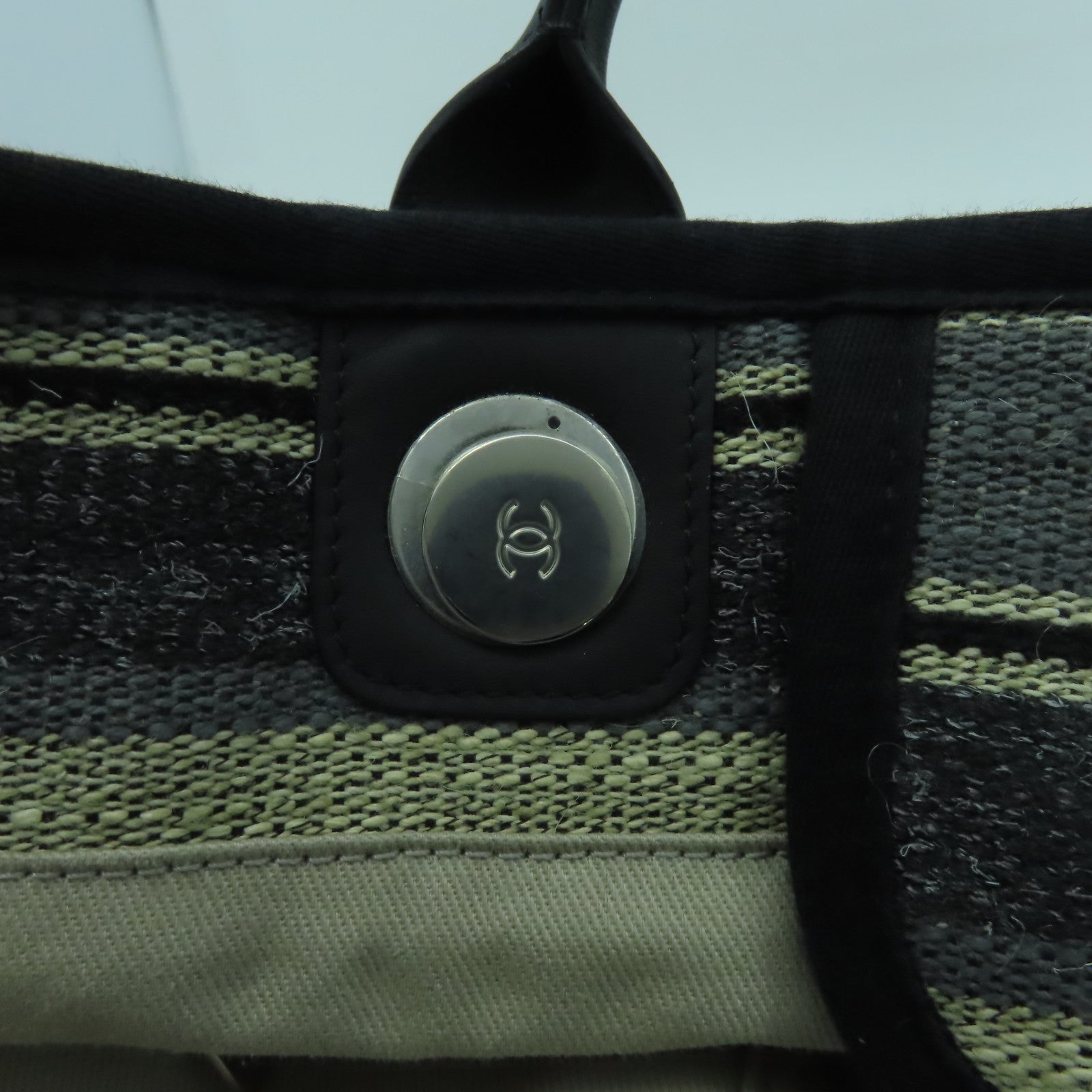CHANEL 帆布Deanville Tote銀扣手挽肩背兩用袋黑色/灰色