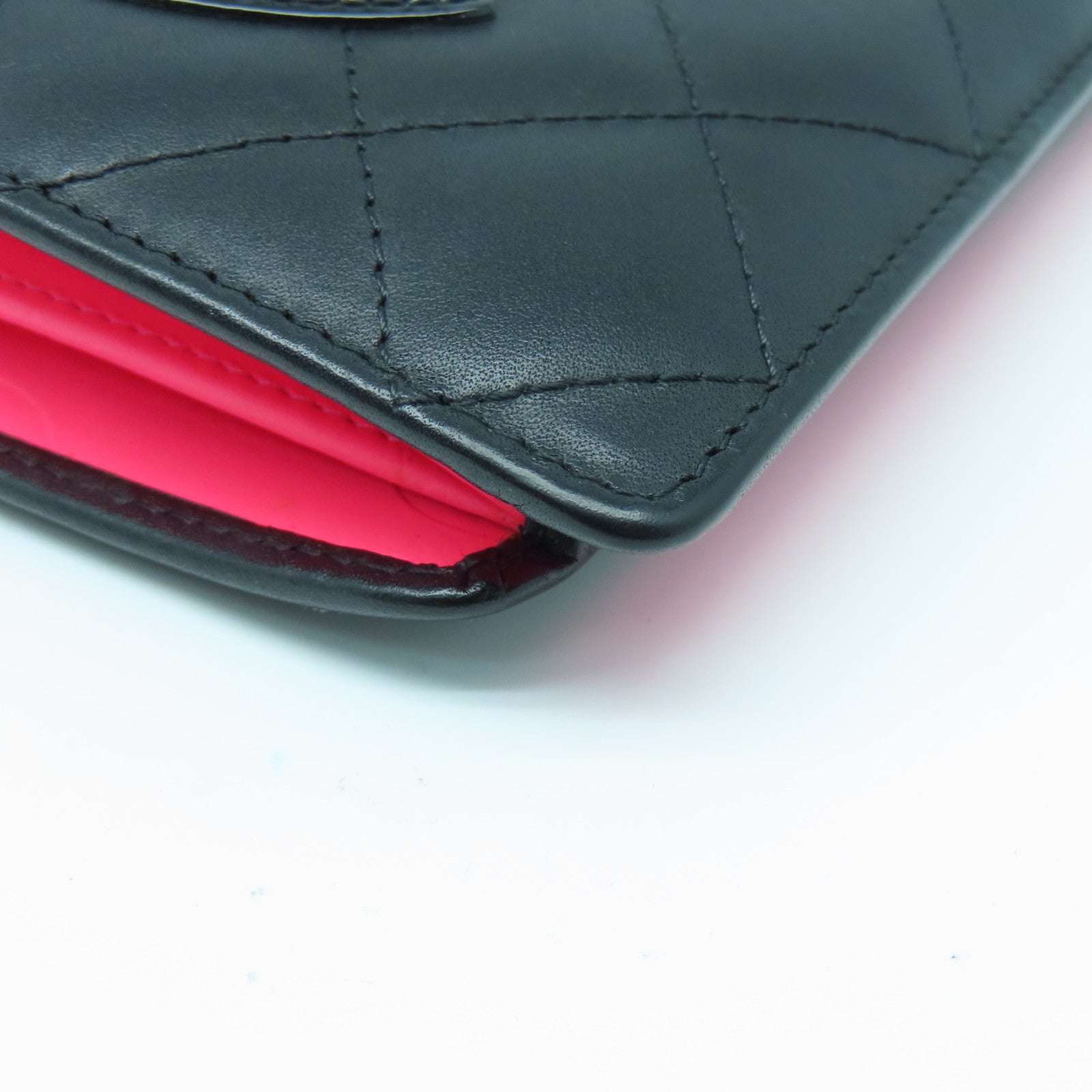 CHANEL 牛皮皮革Cambon Line Wallet长钱包黑色/粉红色