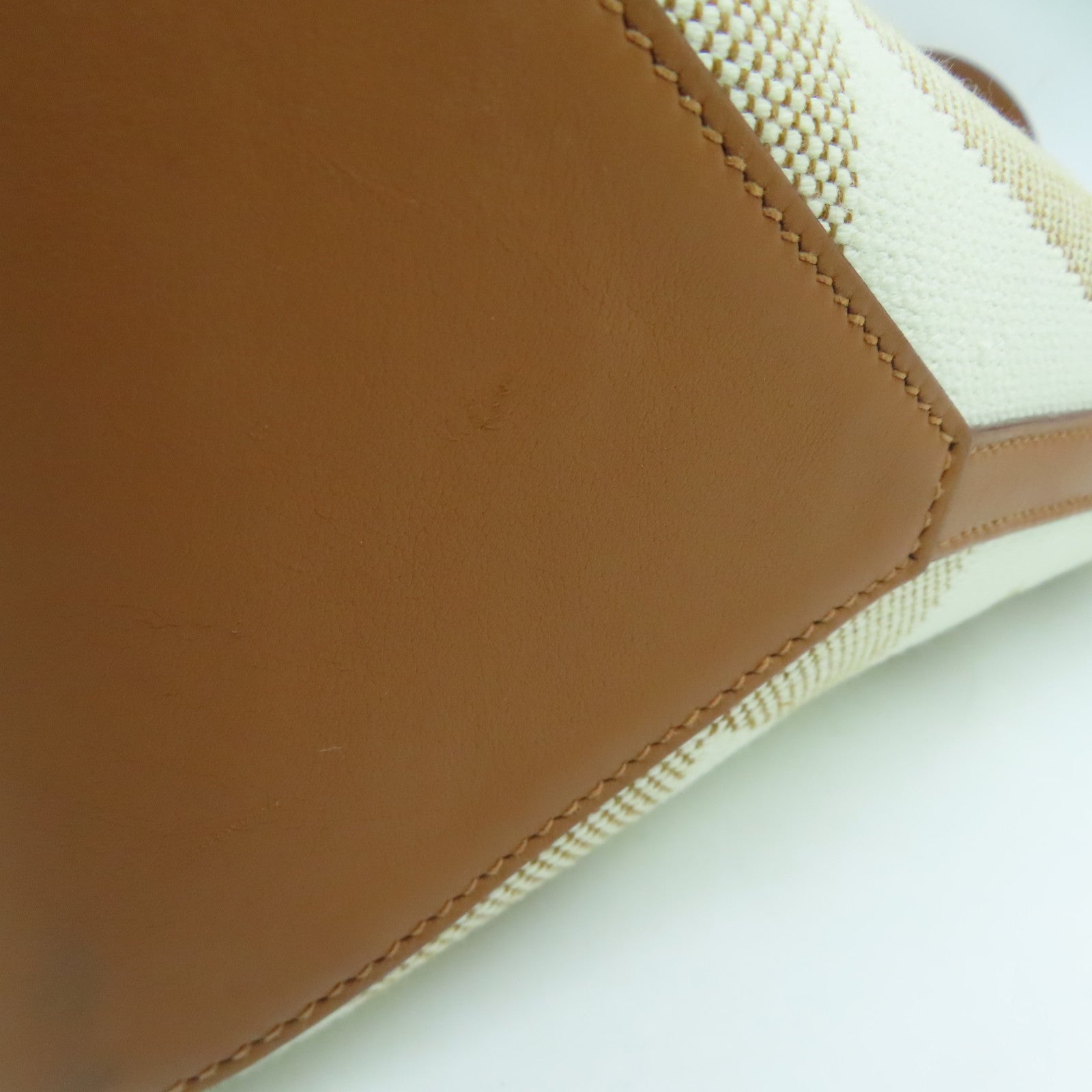 HERMES 帆布Cabas H en Biais 40 Bag肩背袋白色/經典駝色