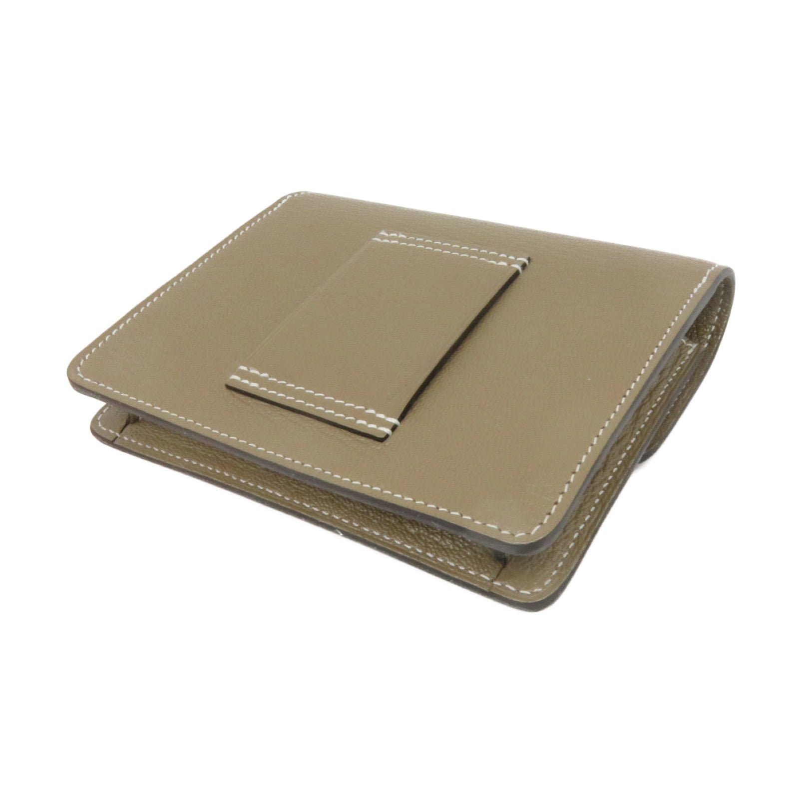 HERMES Chevre皮革Roulis Slim银扣钱包Etoupe大象灰色
