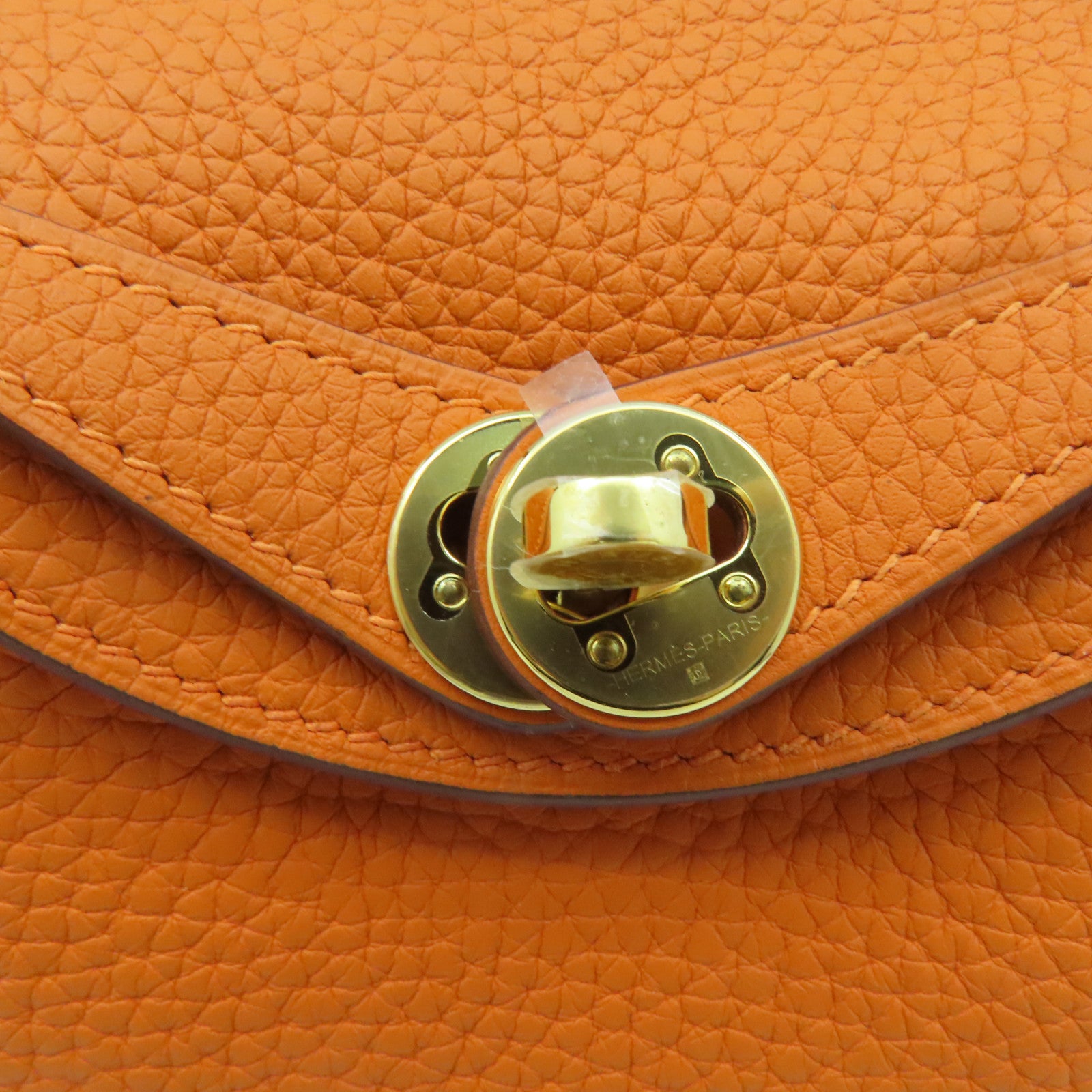 HERMES Clemence皮革Mini Lindy金扣手挽肩背兩用袋經典橘