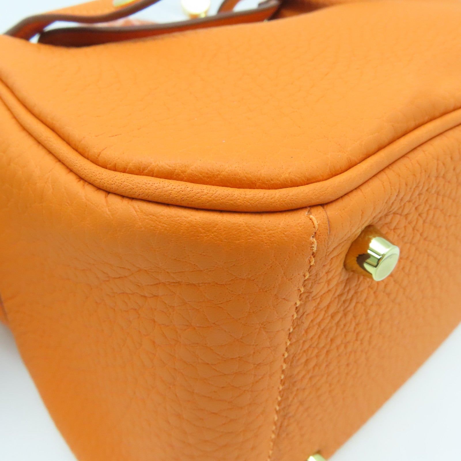 HERMES Clemence皮革Mini Lindy金扣手挽肩背兩用袋經典橘