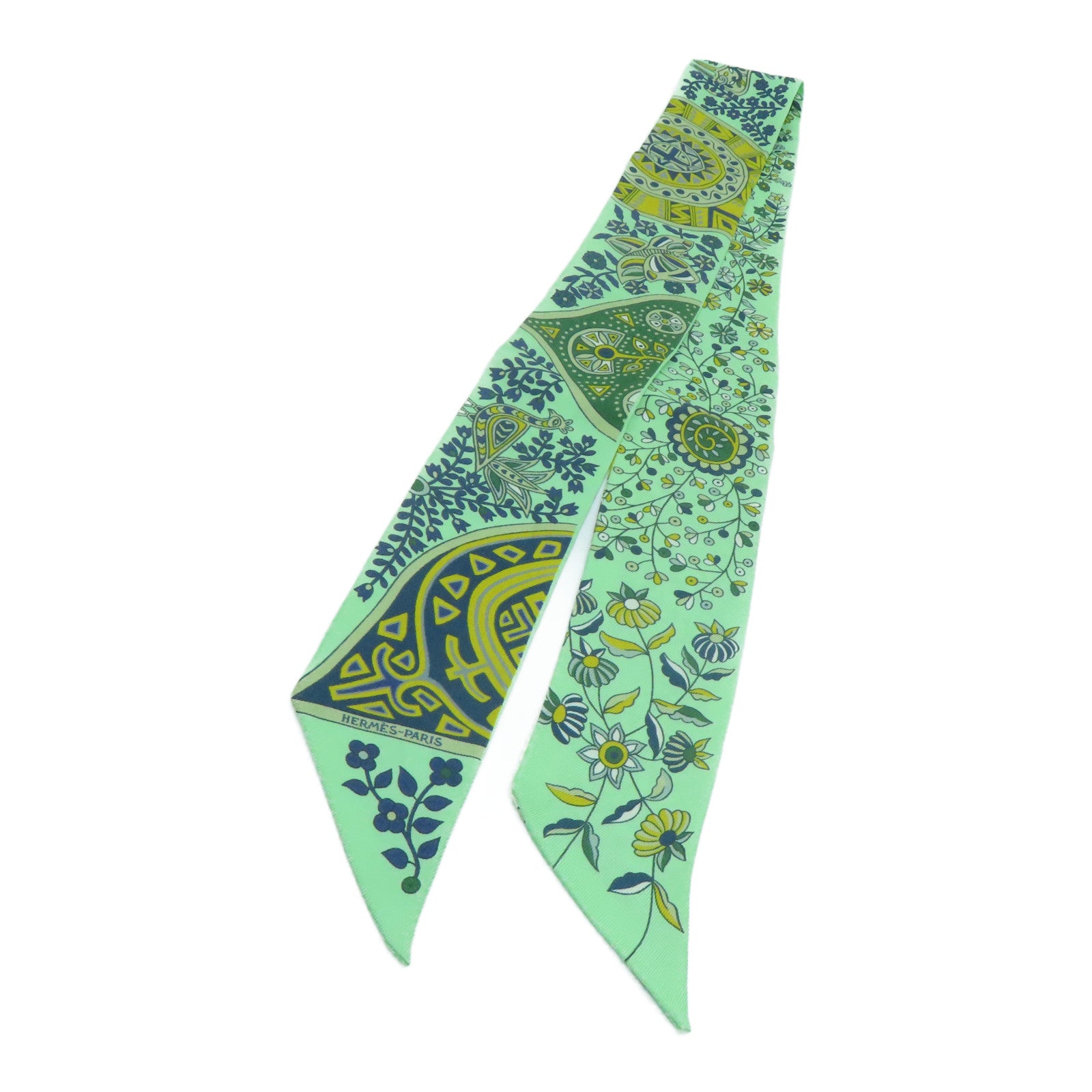 HERMES Silk Twilly Scarf Green