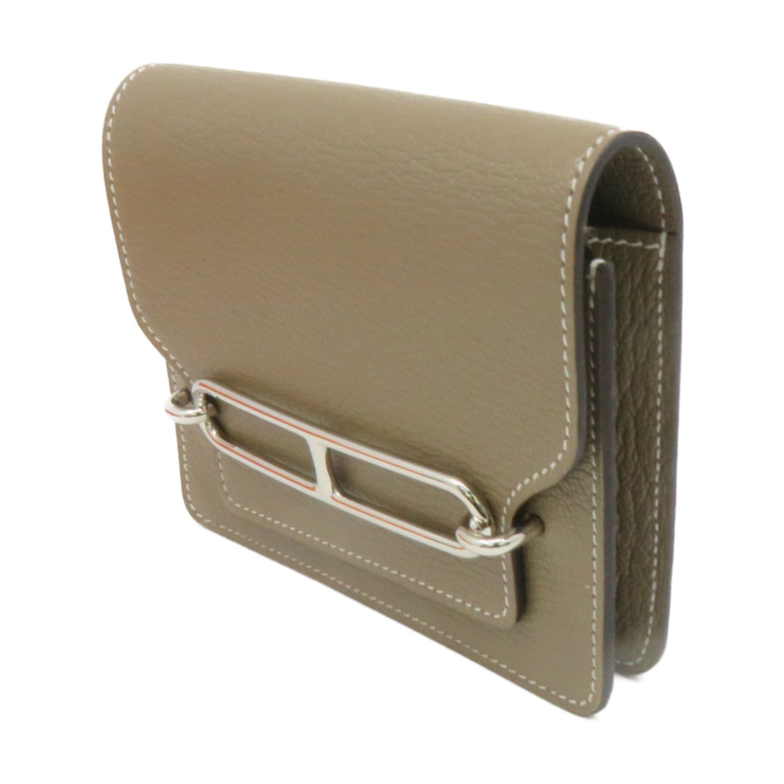 HERMES Chevre皮革Roulis Slim银扣钱包Etoupe大象灰色