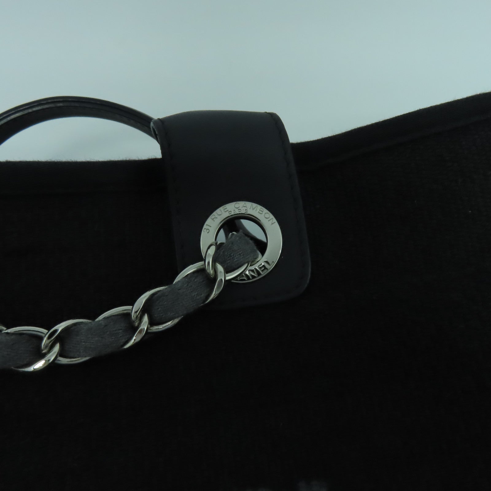 CHANEL 帆布Deanville Tote銀扣手挽肩背兩用袋黑色/灰色