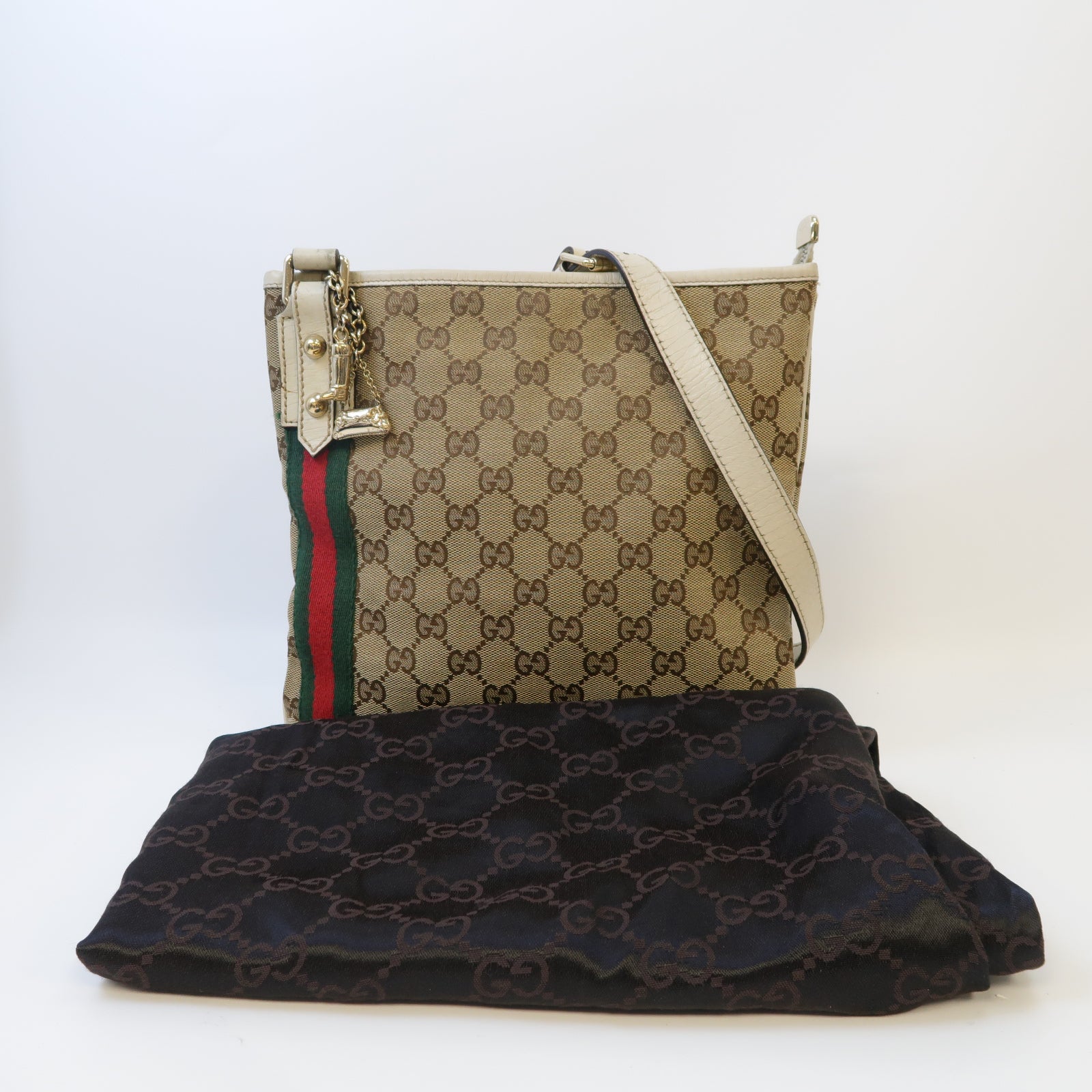 GUCCI 帆布Shoulder Bag金扣肩背袋啡色