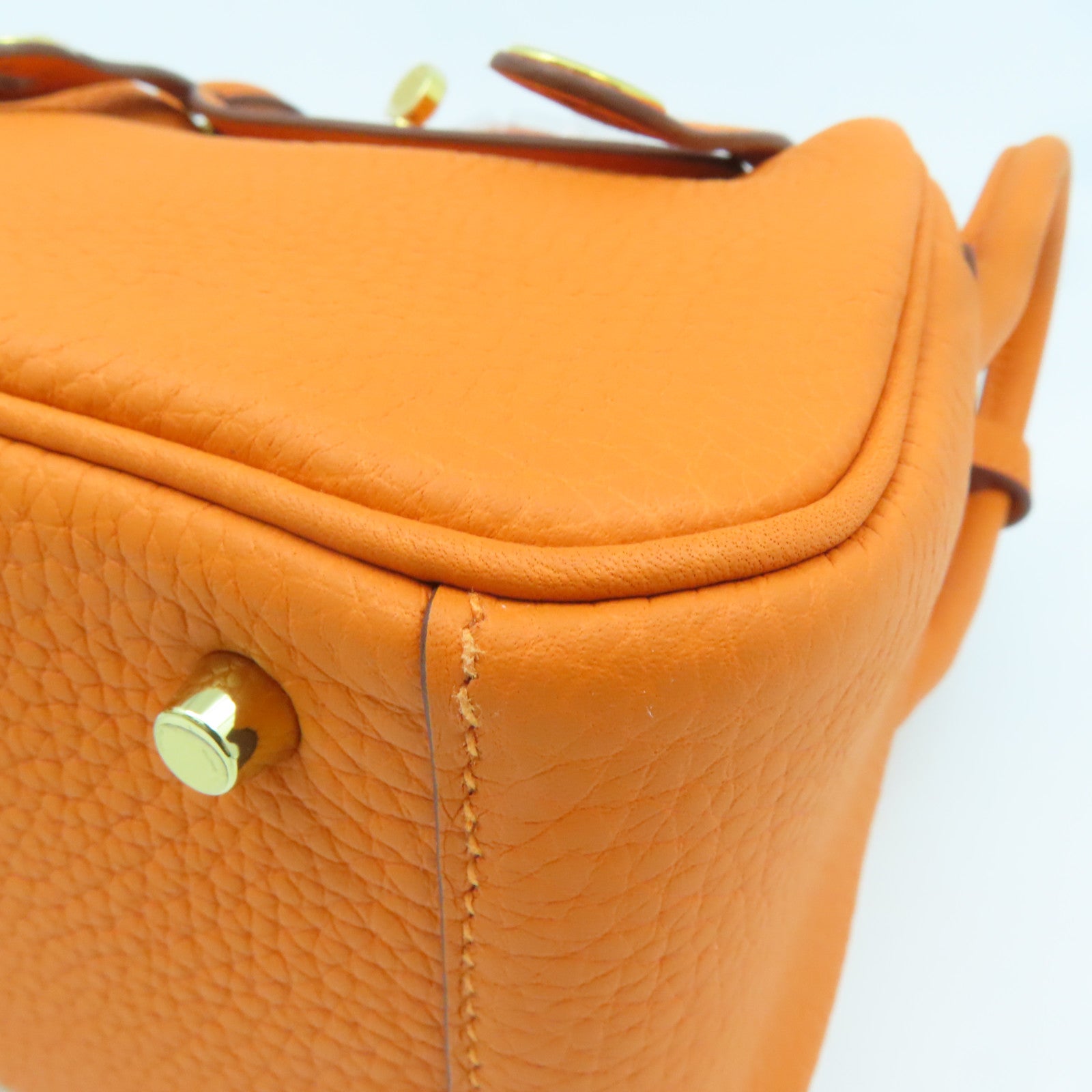 HERMES Clemence皮革Mini Lindy金扣手挽肩背兩用袋經典橘