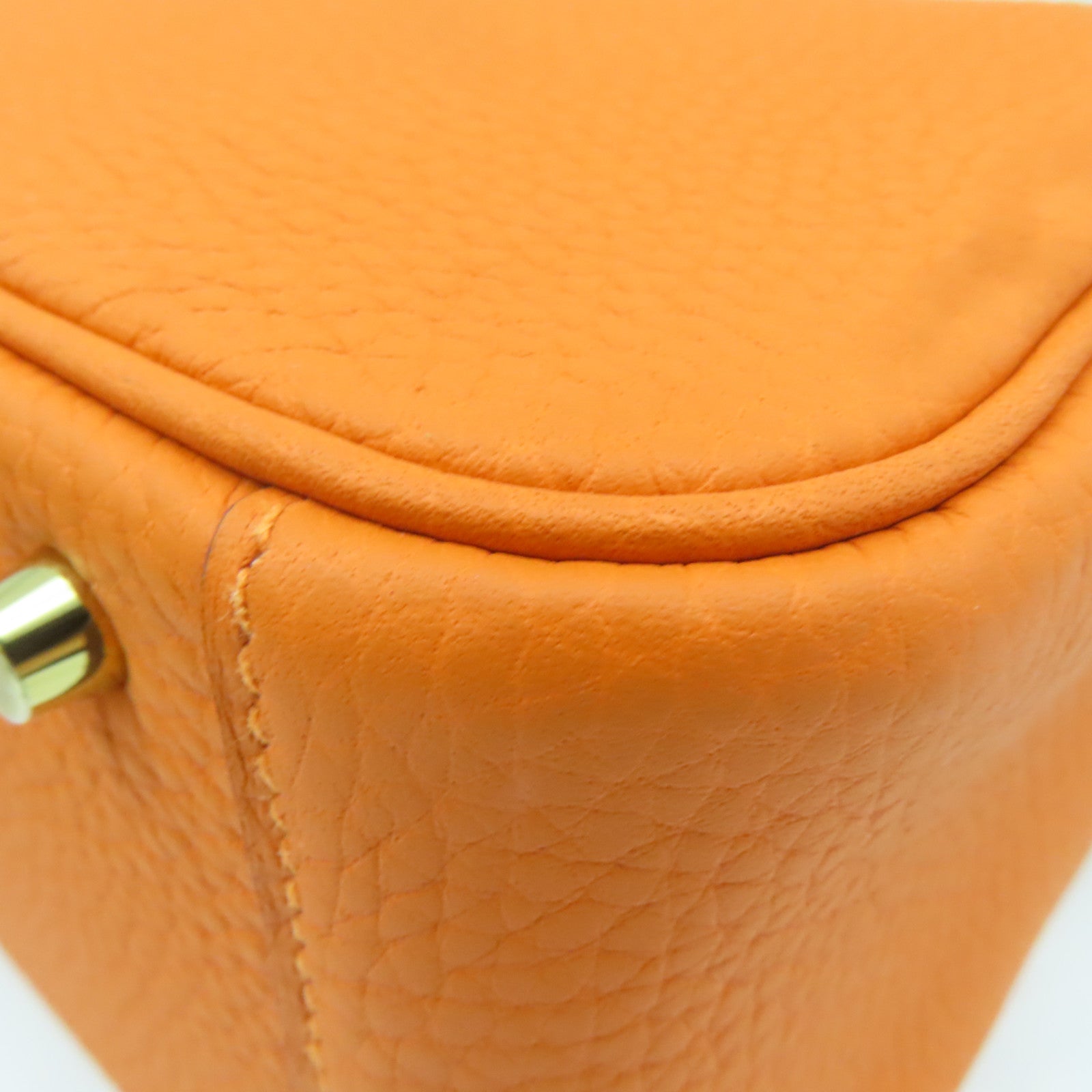 HERMES Clemence皮革Mini Lindy金扣手挽肩背兩用袋經典橘