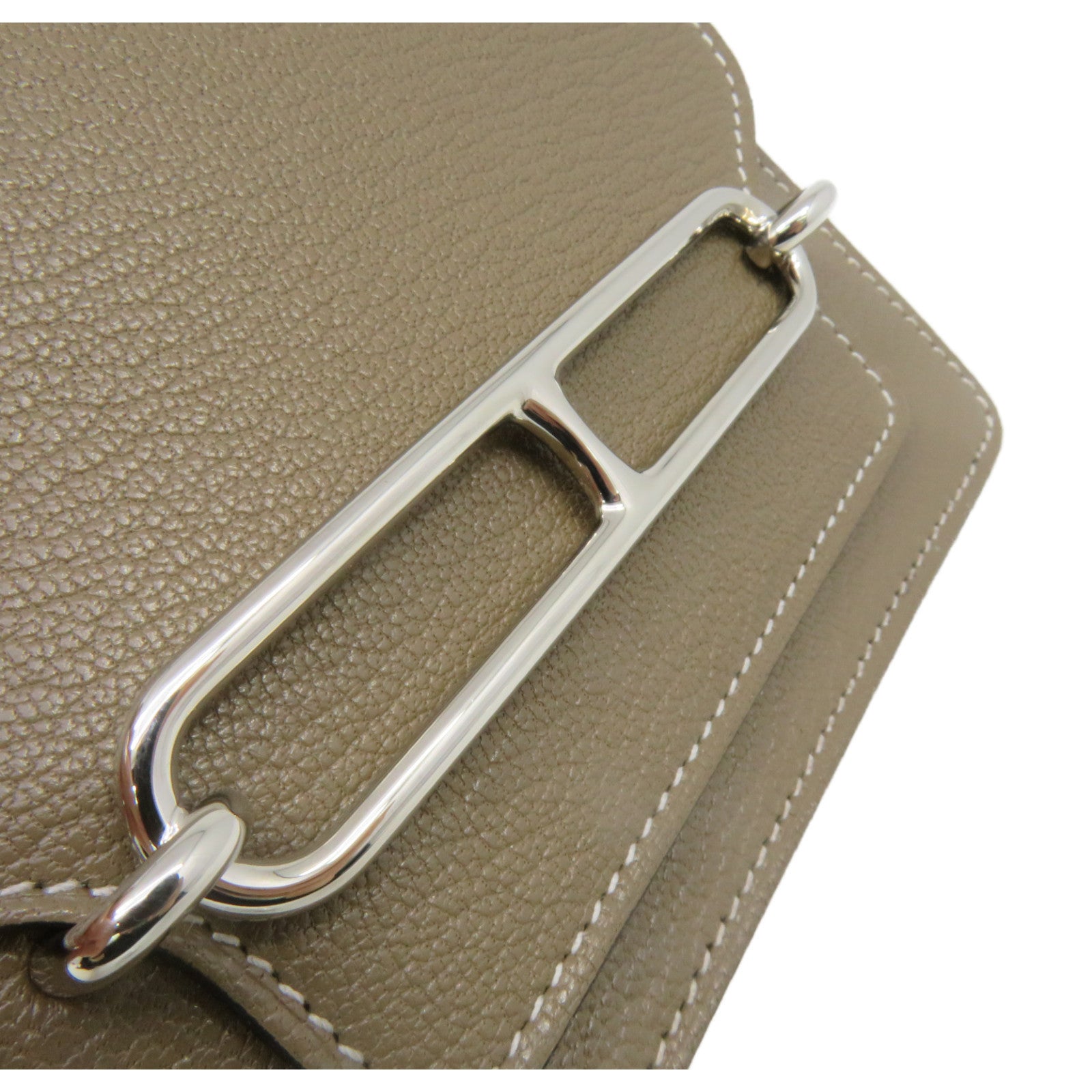 HERMES Chevre皮革Roulis Slim银扣钱包Etoupe大象灰色