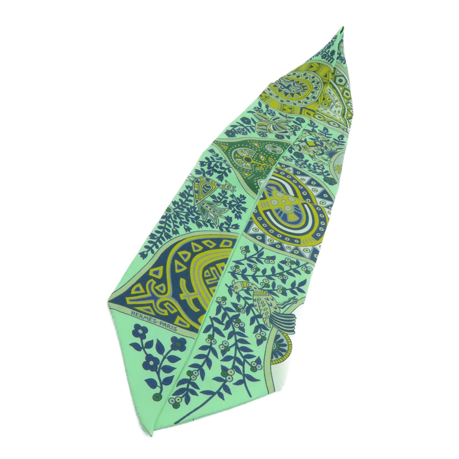 HERMES Silk Twilly Scarf Green