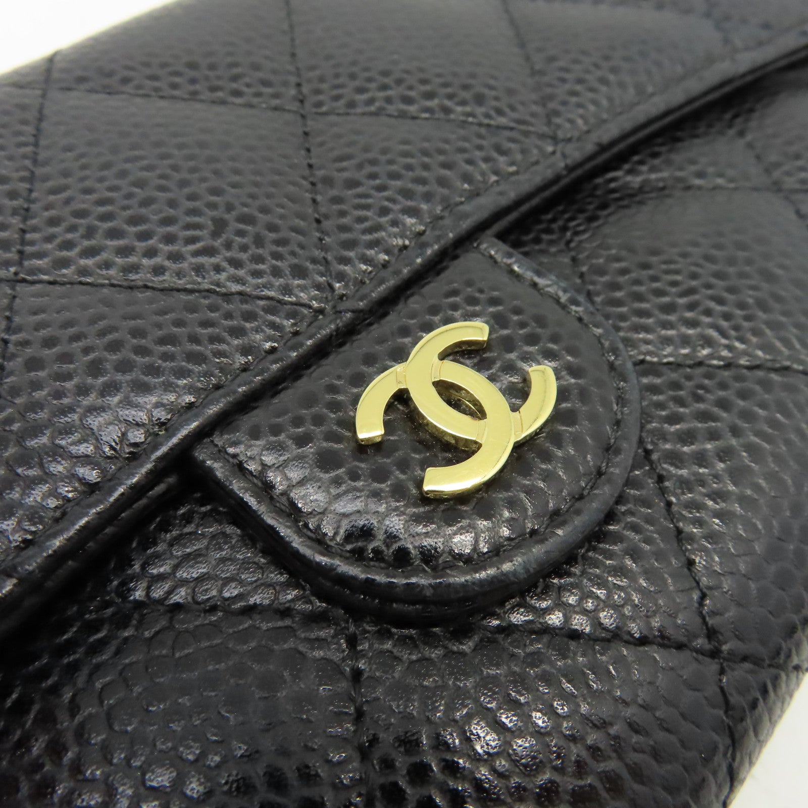 CHANEL 菱格Caviar皮革Long Wallet金扣長錢包黑色