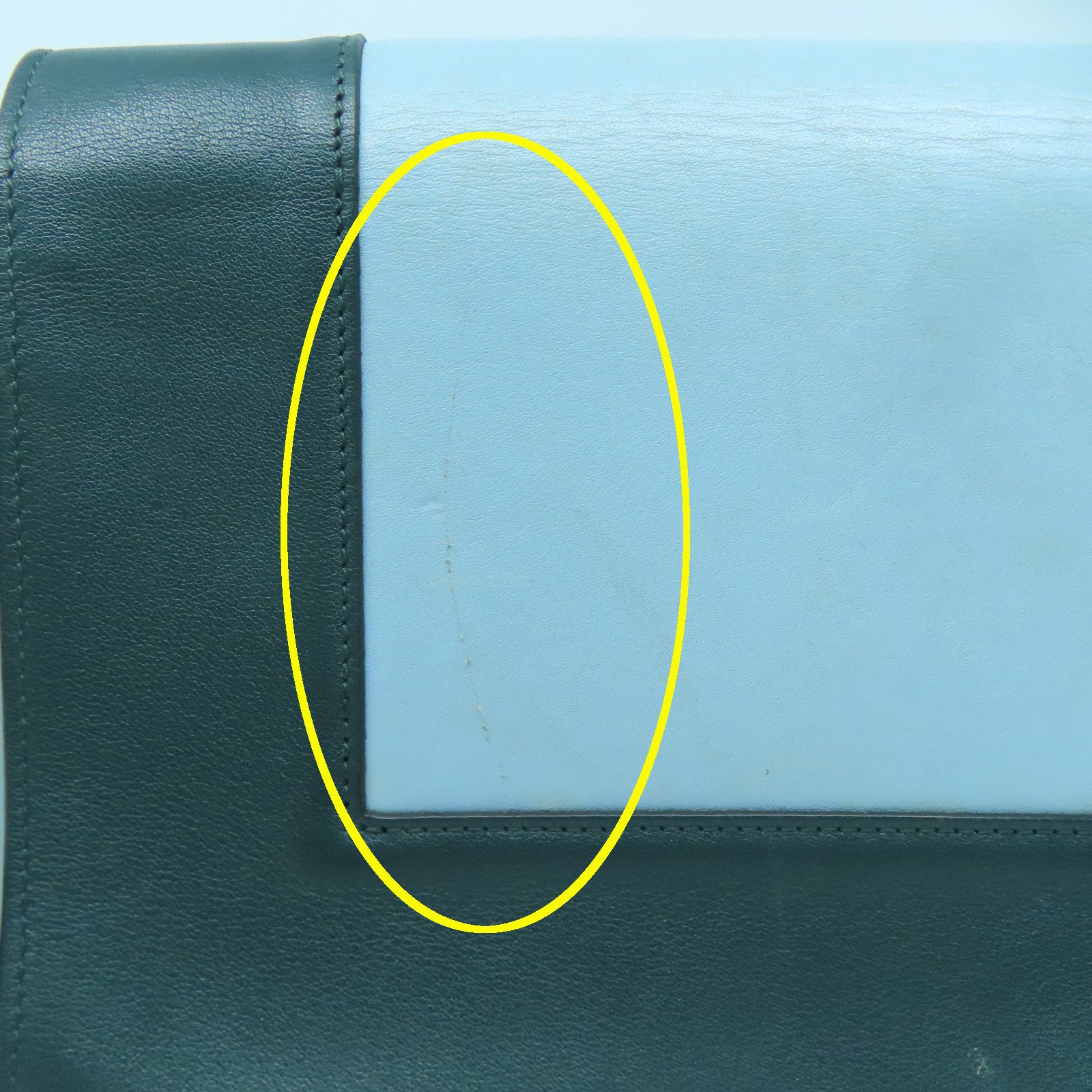 CELINE 牛皮皮革Chain Shoulder銀扣肩背袋綠色/藍色