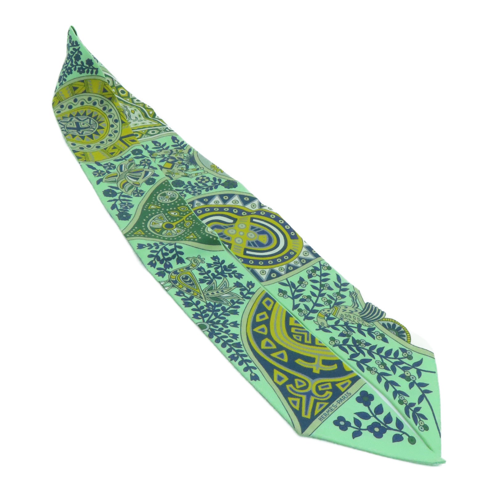 HERMES Silk Twilly Scarf Green