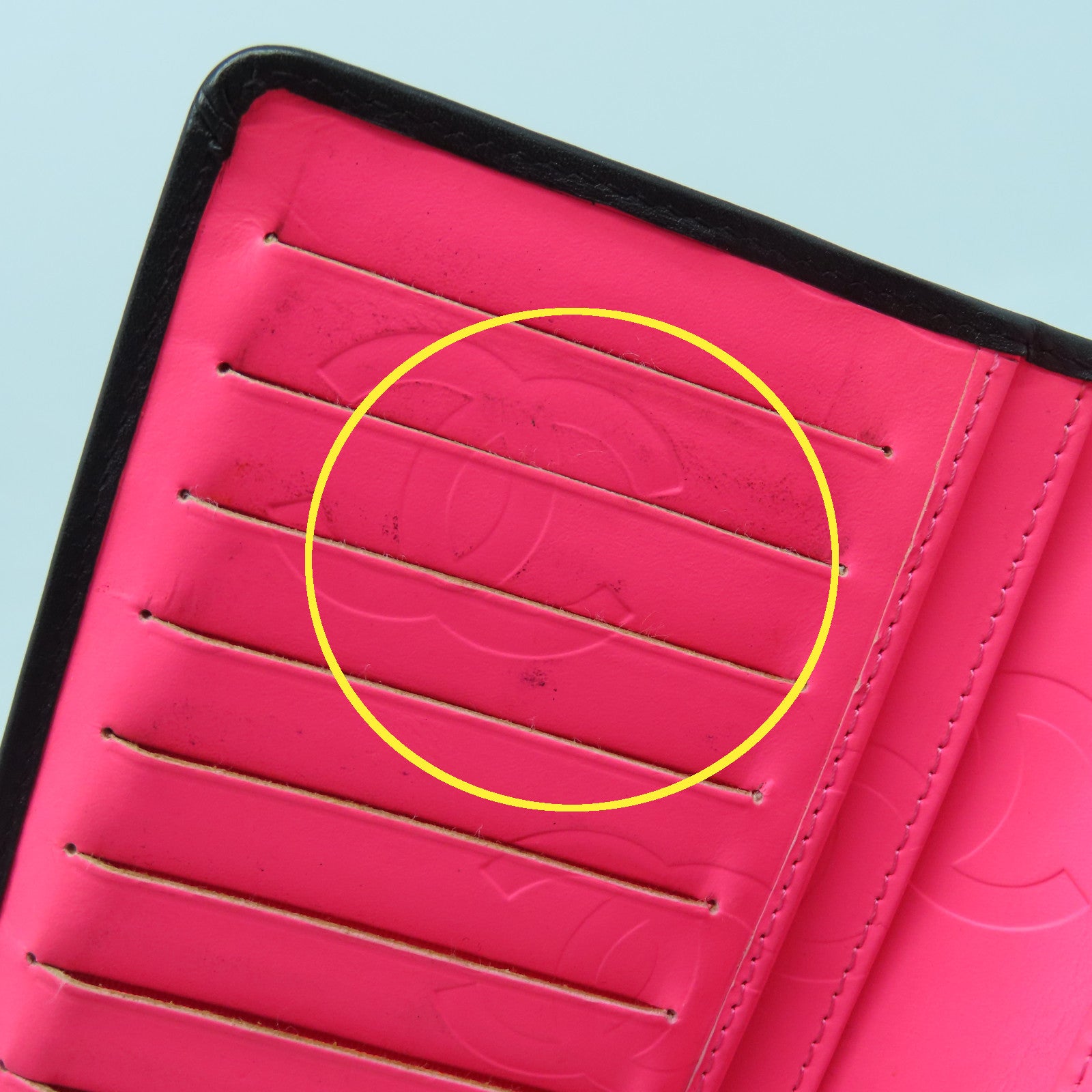 CHANEL 牛皮皮革Cambon Line Wallet长钱包黑色/粉红色