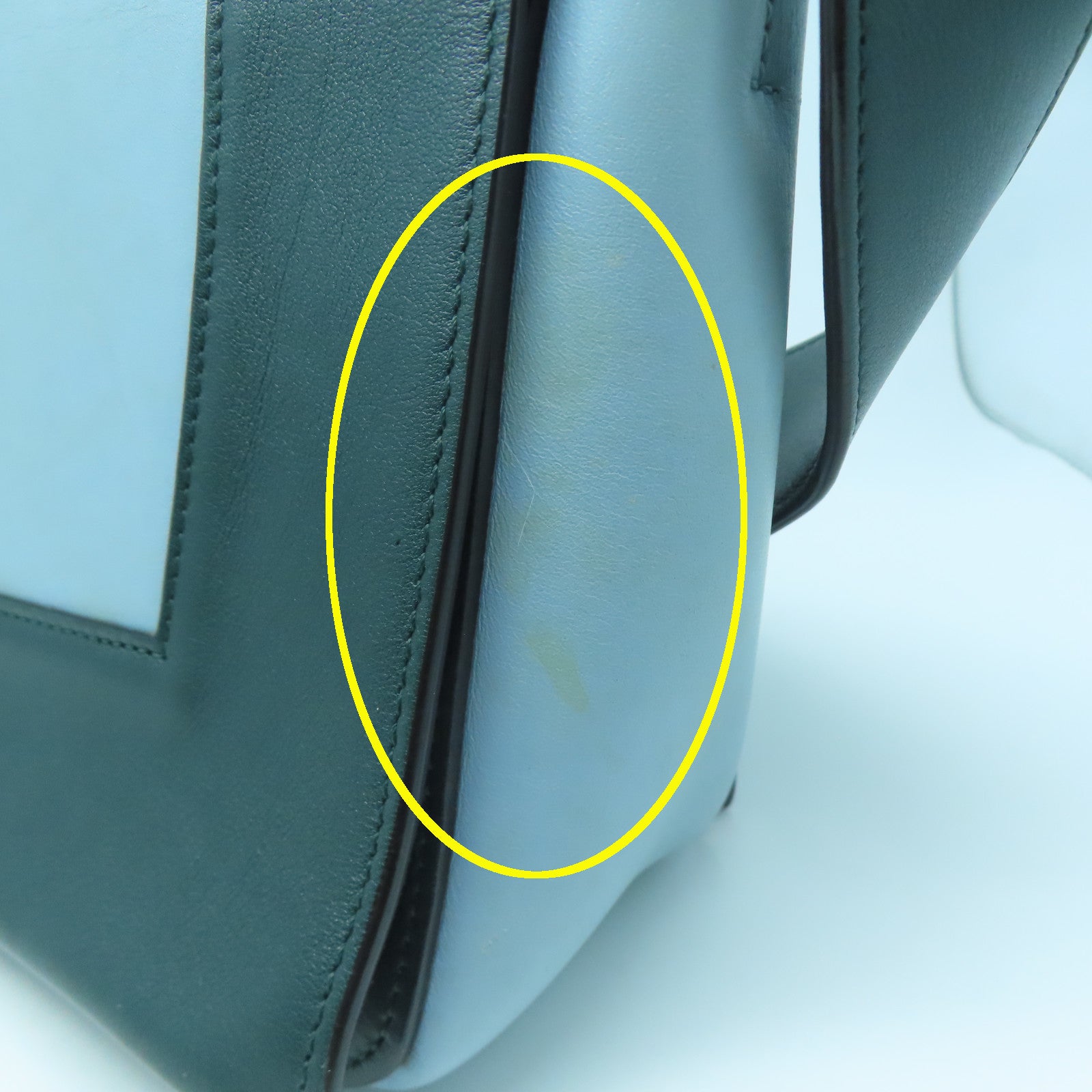 CELINE 牛皮皮革Chain Shoulder銀扣肩背袋綠色/藍色