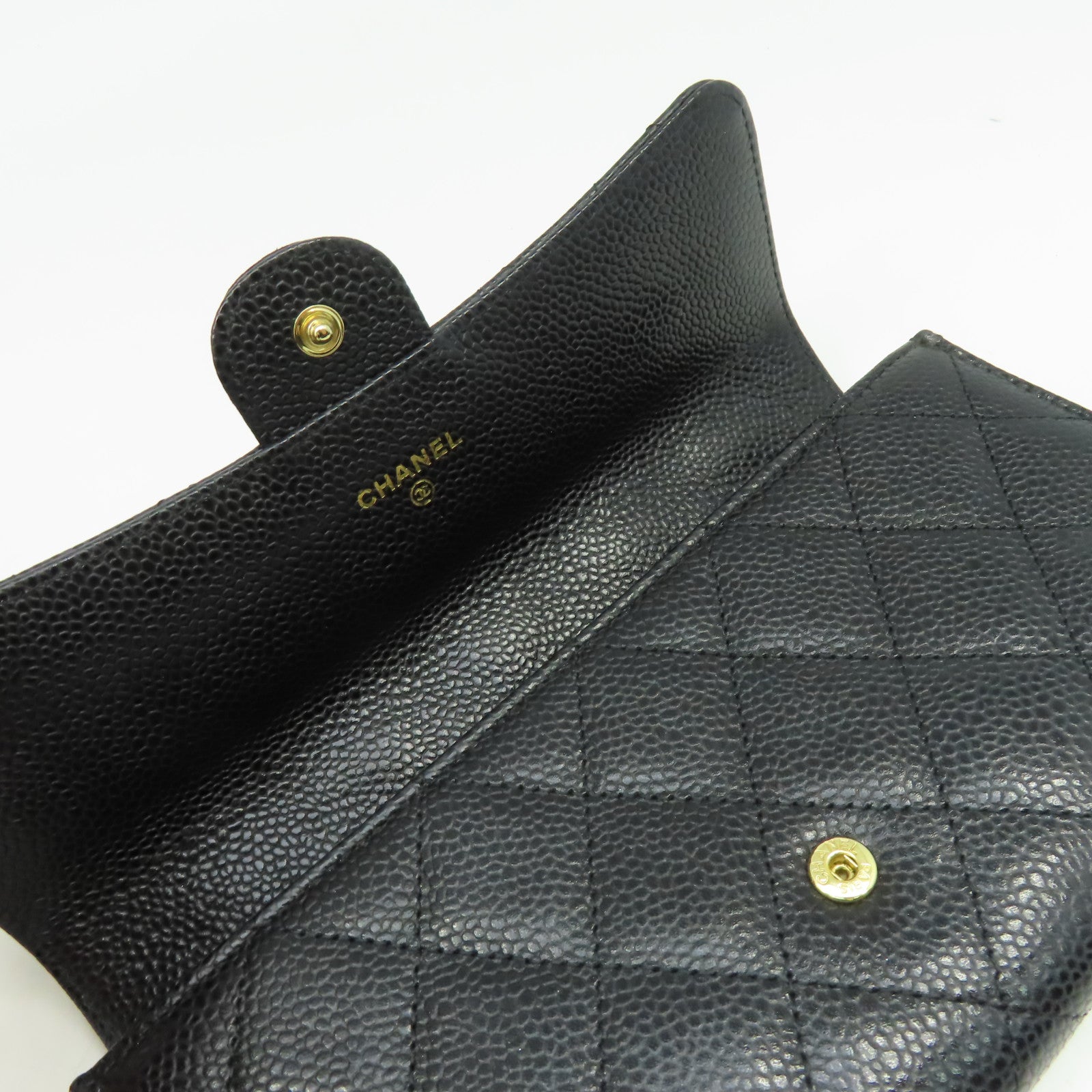CHANEL 菱格Caviar皮革Long Wallet金扣長錢包黑色