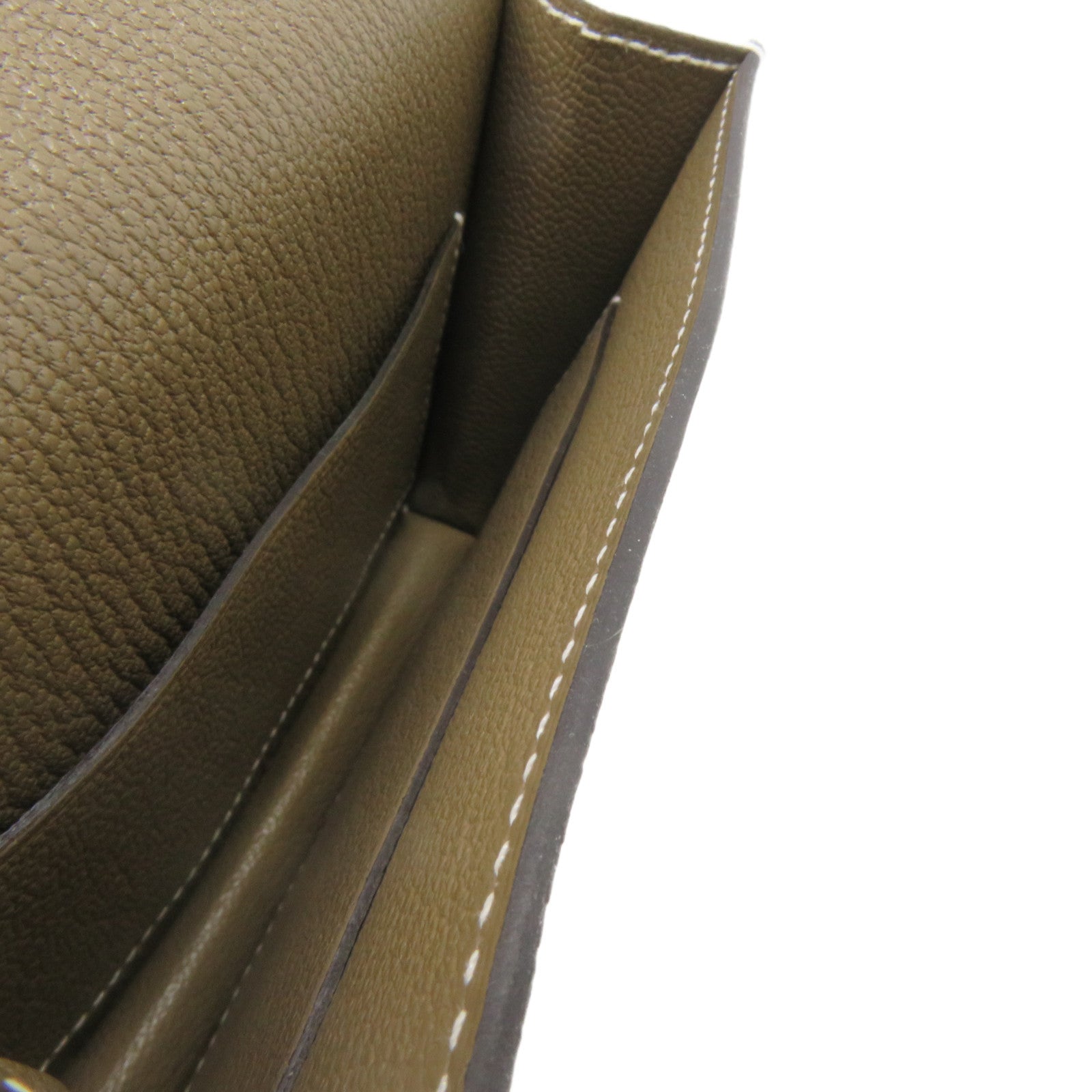 HERMES Chevre皮革Roulis Slim银扣钱包Etoupe大象灰色
