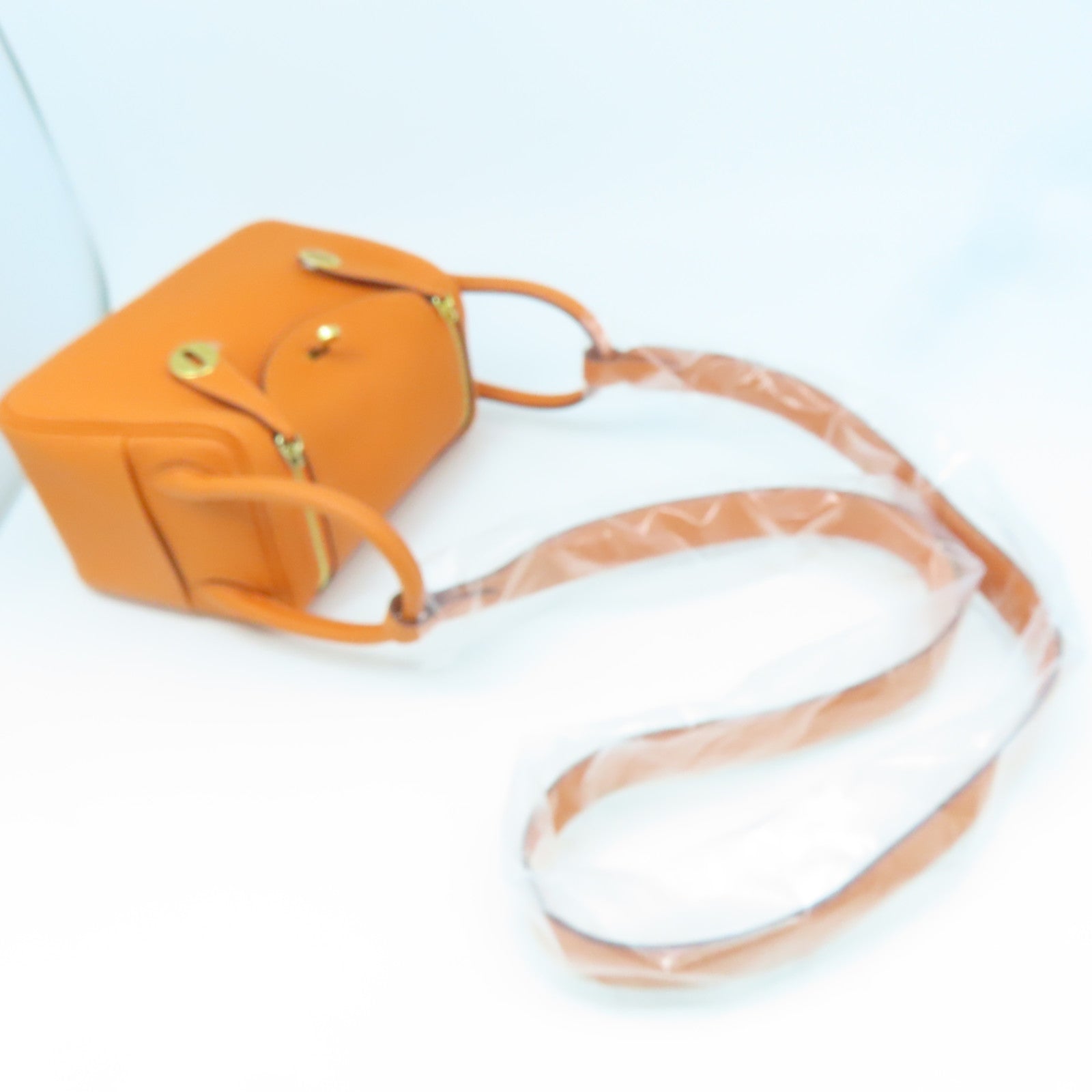 HERMES Clemence皮革Mini Lindy金扣手挽肩背兩用袋經典橘