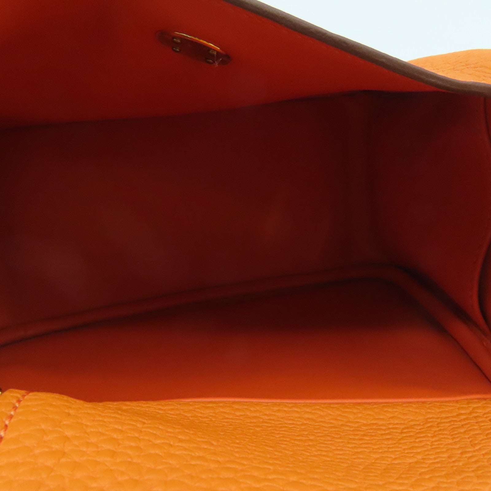 HERMES Clemence皮革Mini Lindy金扣手挽肩背兩用袋經典橘
