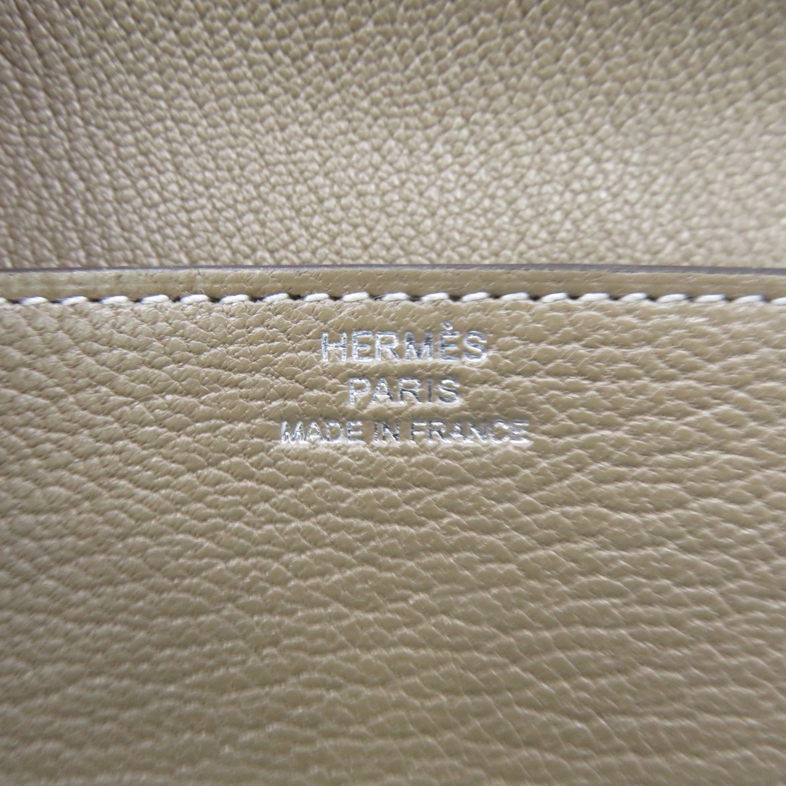 HERMES Chevre皮革Roulis Slim银扣钱包Etoupe大象灰色