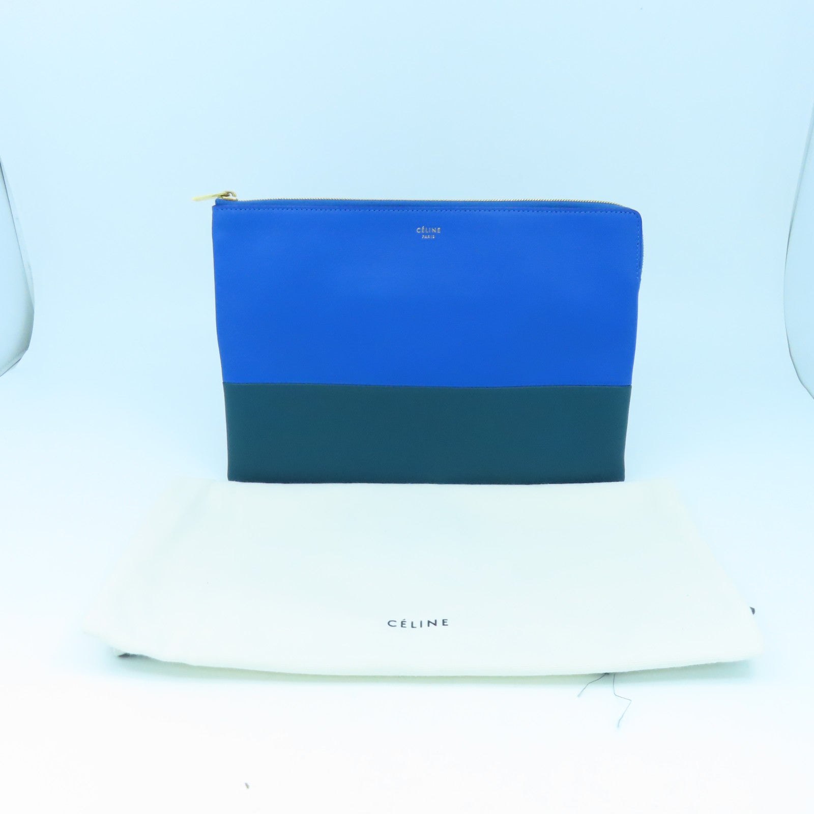 CELINE Calf Leather Pouch Gold Buckle Bag Blue/Green