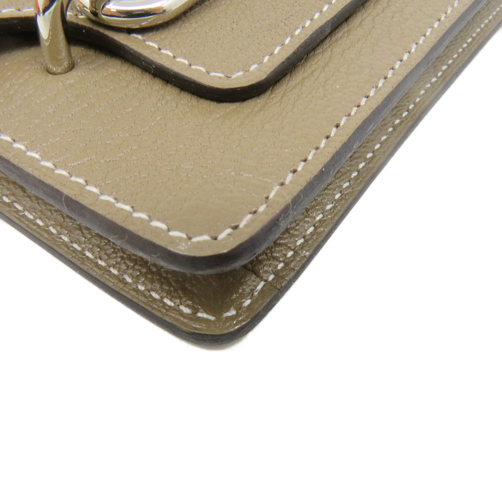 HERMES Chevre皮革Roulis Slim银扣钱包Etoupe大象灰色