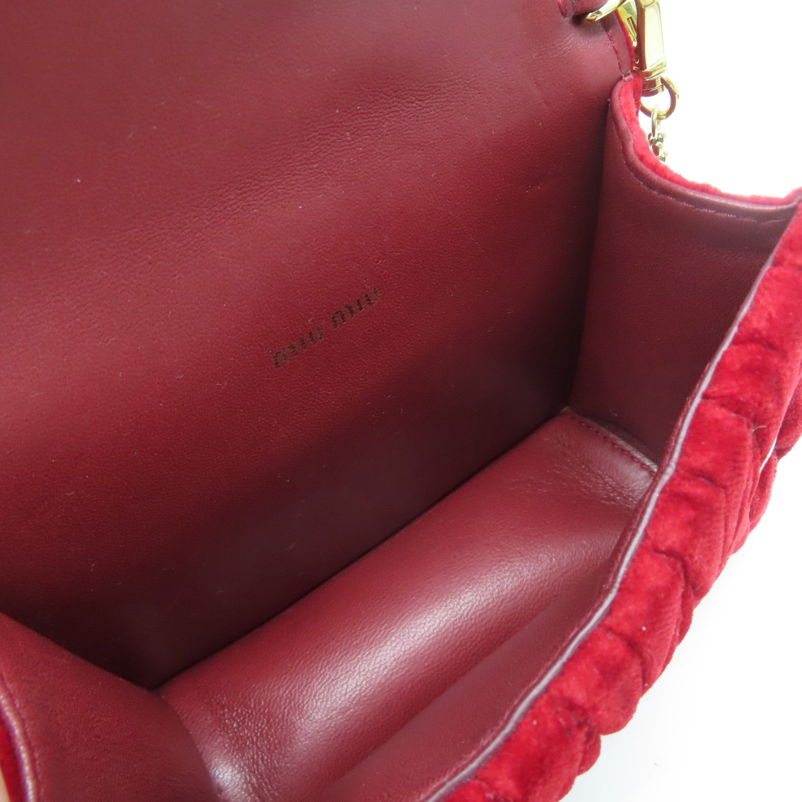 Miu Miu 天鵝絨Chain Shoulder金扣鏈帶肩背袋紅色