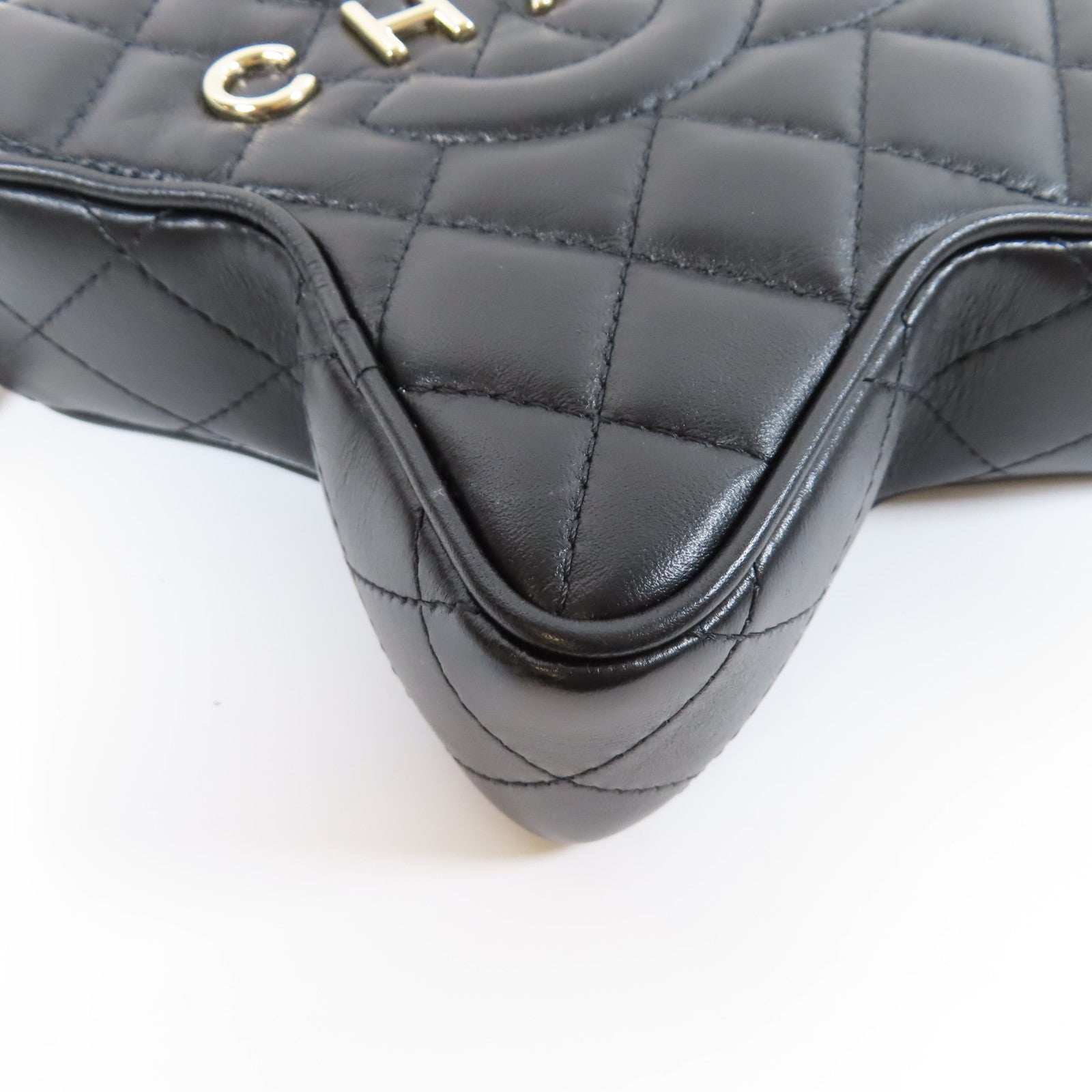 CHANEL 菱格牛皮皮革Star Chain Shoulder Bag銀扣鏈帶肩背袋黑色