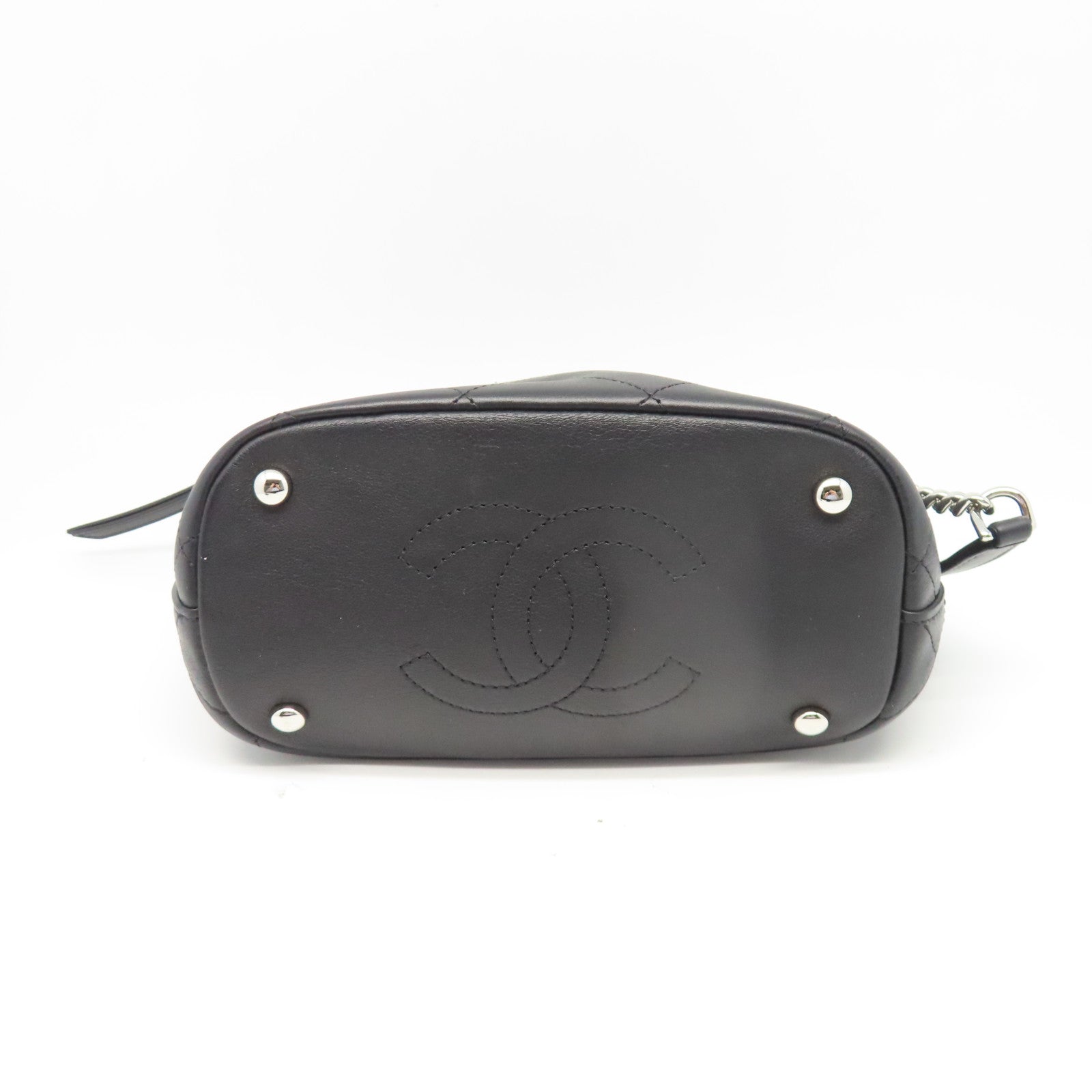 CHANEL 菱格牛皮皮革Chain Shoulder銀扣鏈帶肩背袋黑色