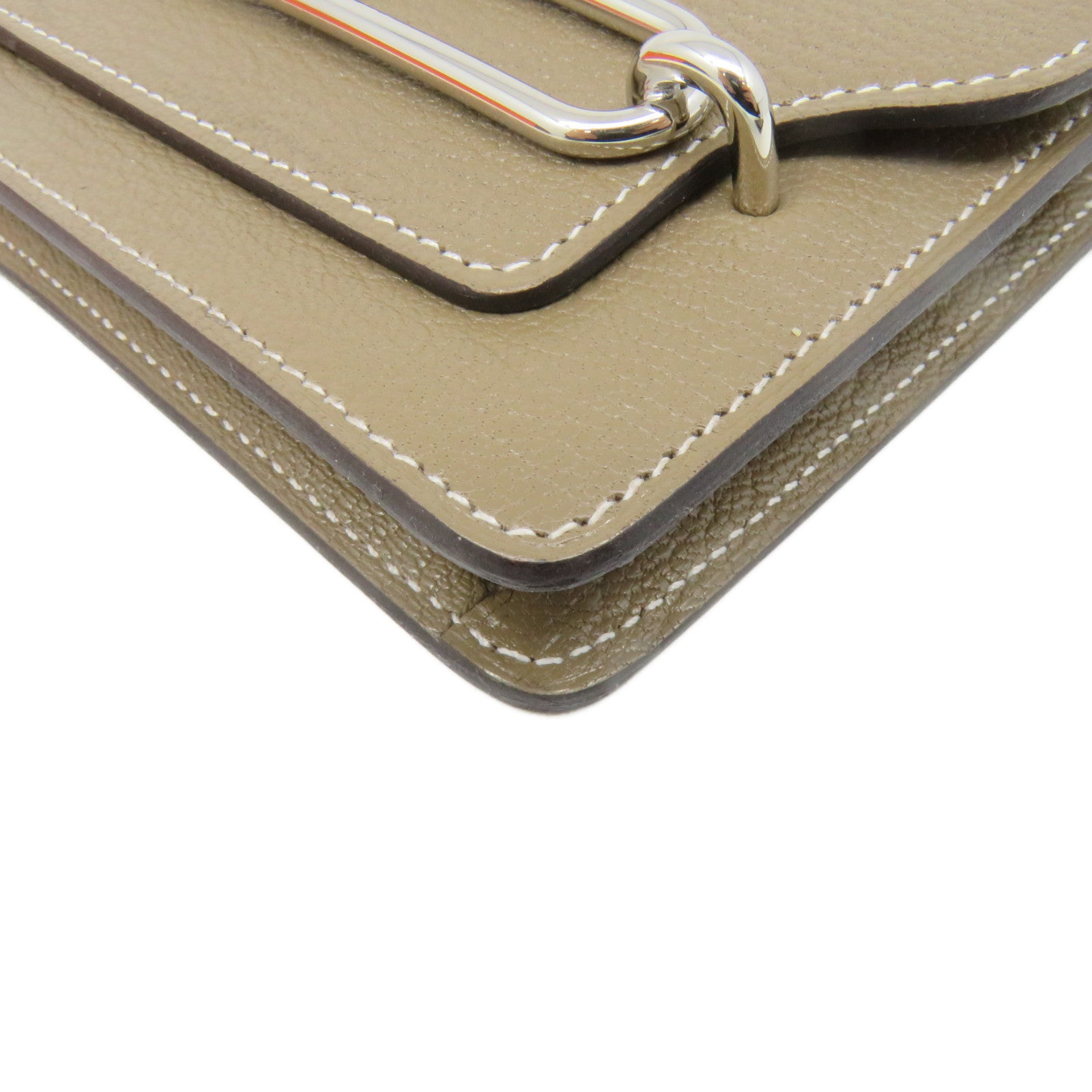 HERMES Chevre皮革Roulis Slim银扣钱包Etoupe大象灰色