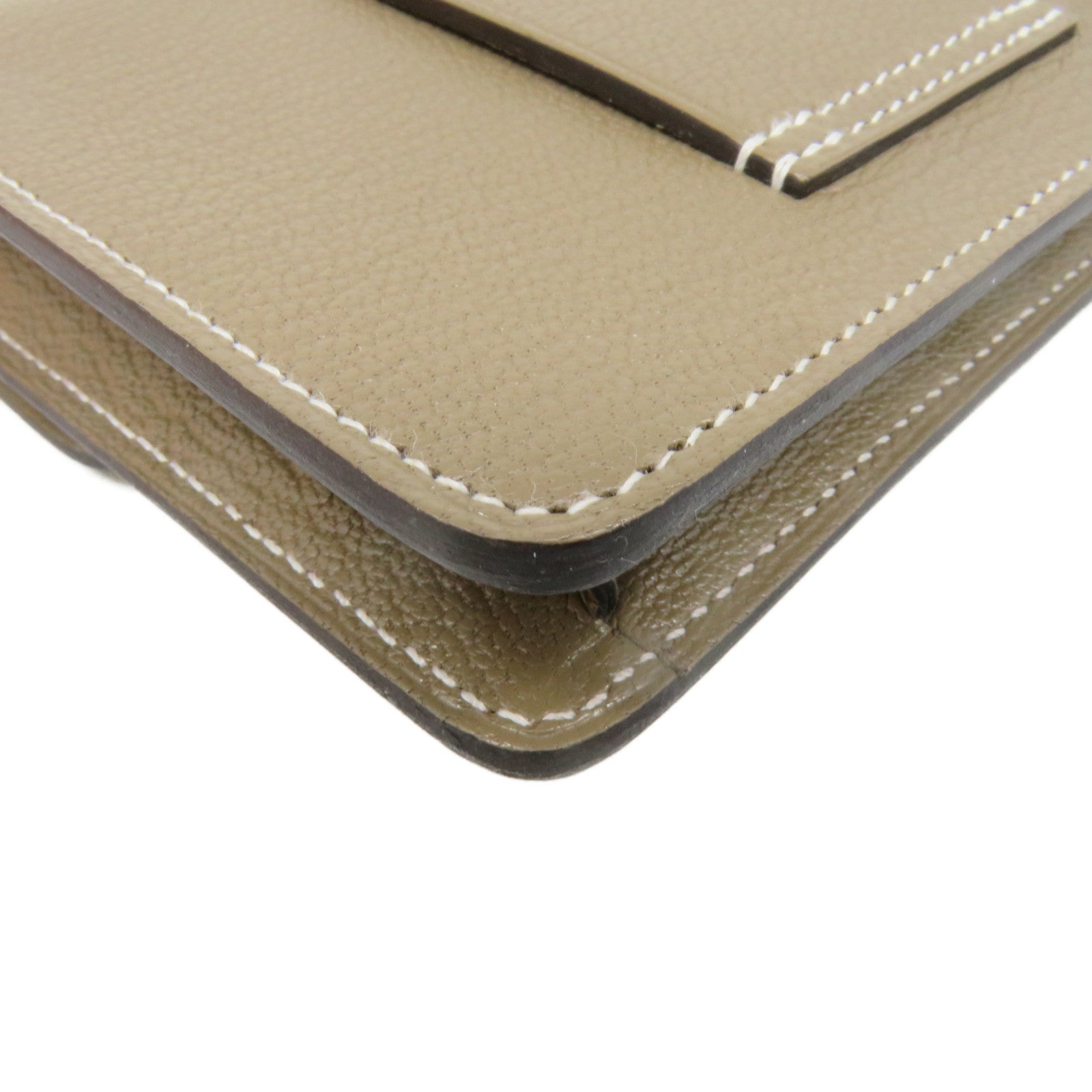 HERMES Chevre皮革Roulis Slim银扣钱包Etoupe大象灰色