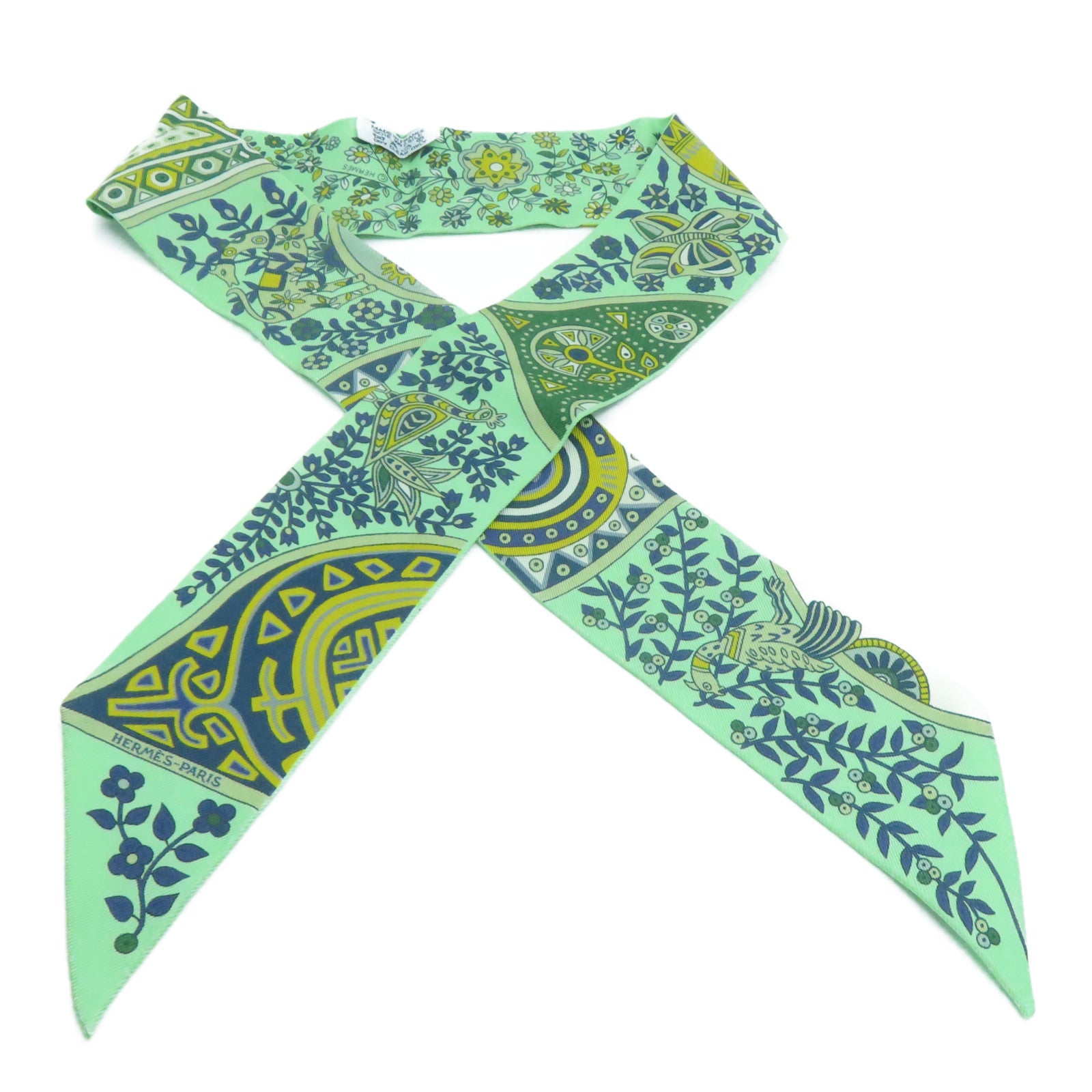 HERMES Silk Twilly Scarf Green