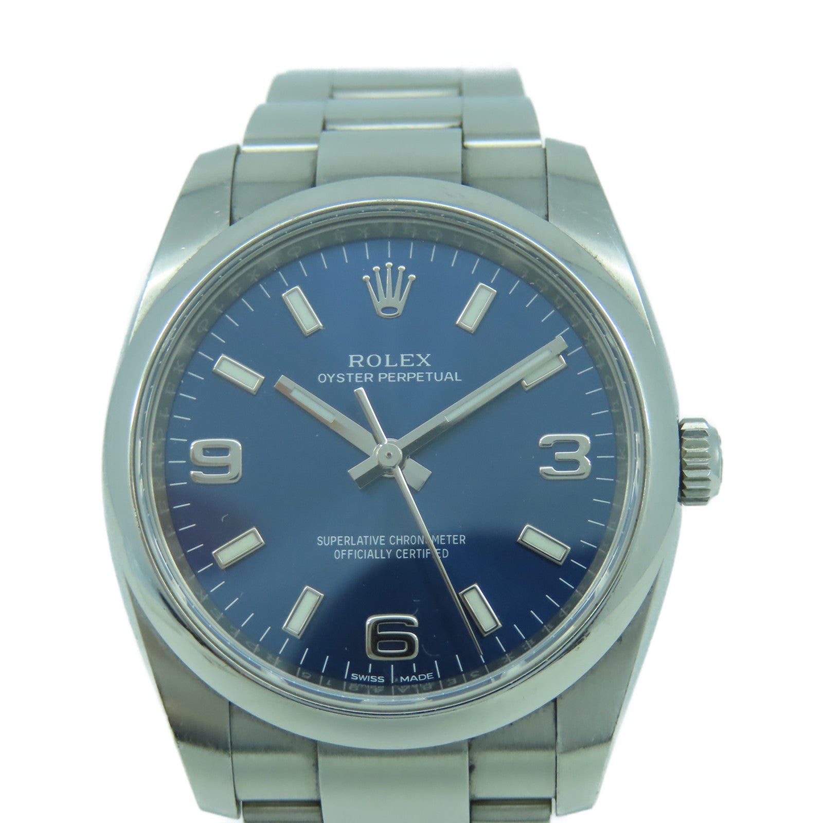 ROLEX 不鏽鋼Oyster Perpetual手錶銀色/藍色#17.5cm