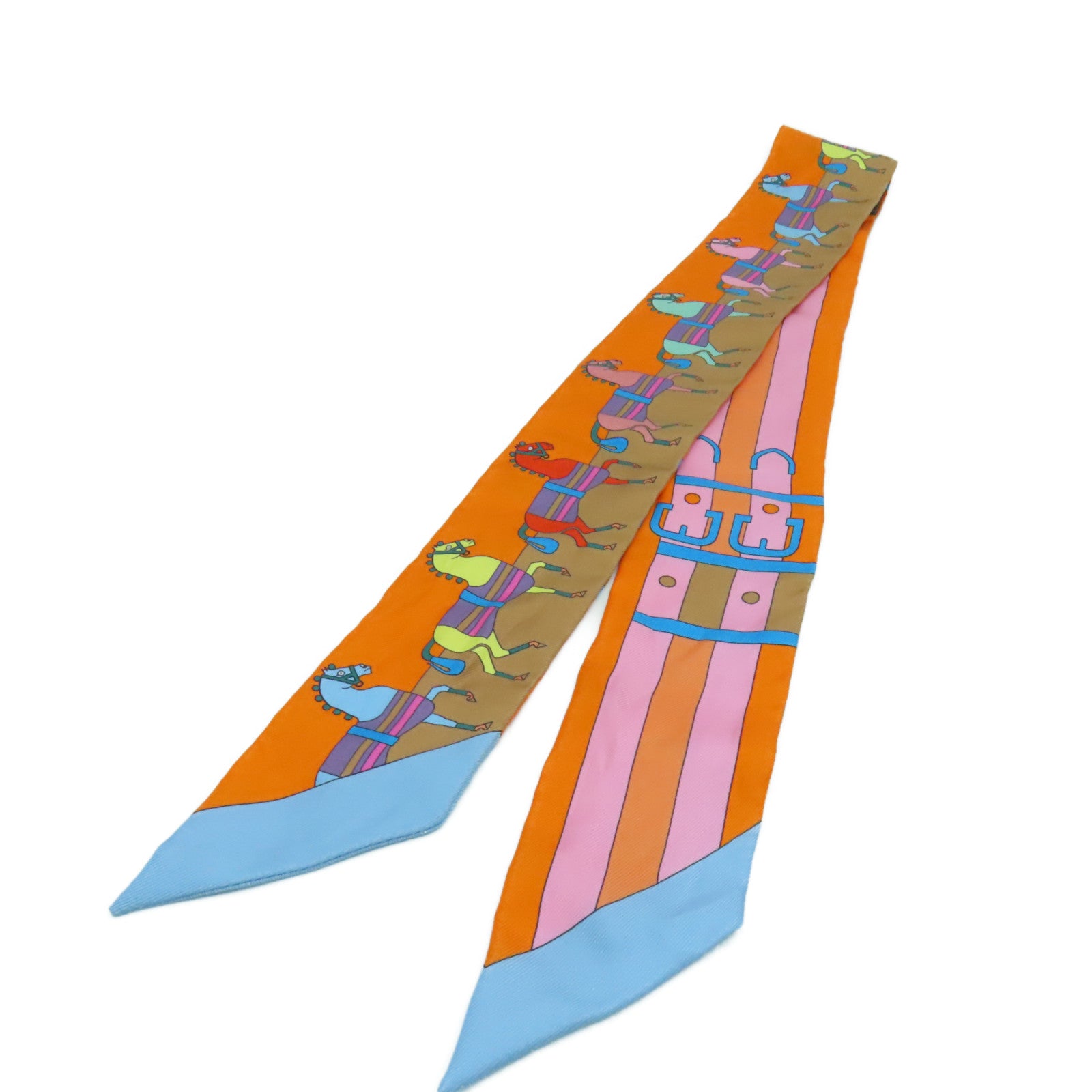 HERMES Silk Twilly Scarf Orange/Pink