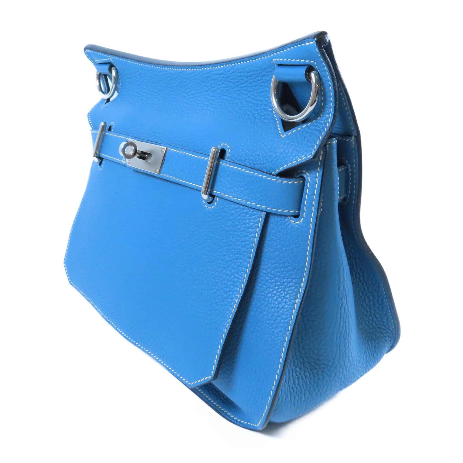 HERMES Togo皮革Jypsiere 28銀扣肩背袋Bleu Jean牛仔藍色