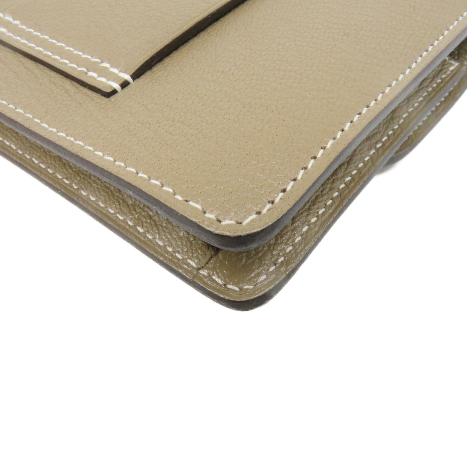 HERMES Chevre皮革Roulis Slim银扣钱包Etoupe大象灰色