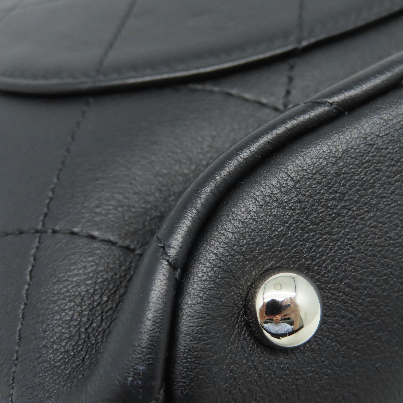 CHANEL 菱格牛皮皮革Chain Shoulder銀扣鏈帶肩背袋黑色