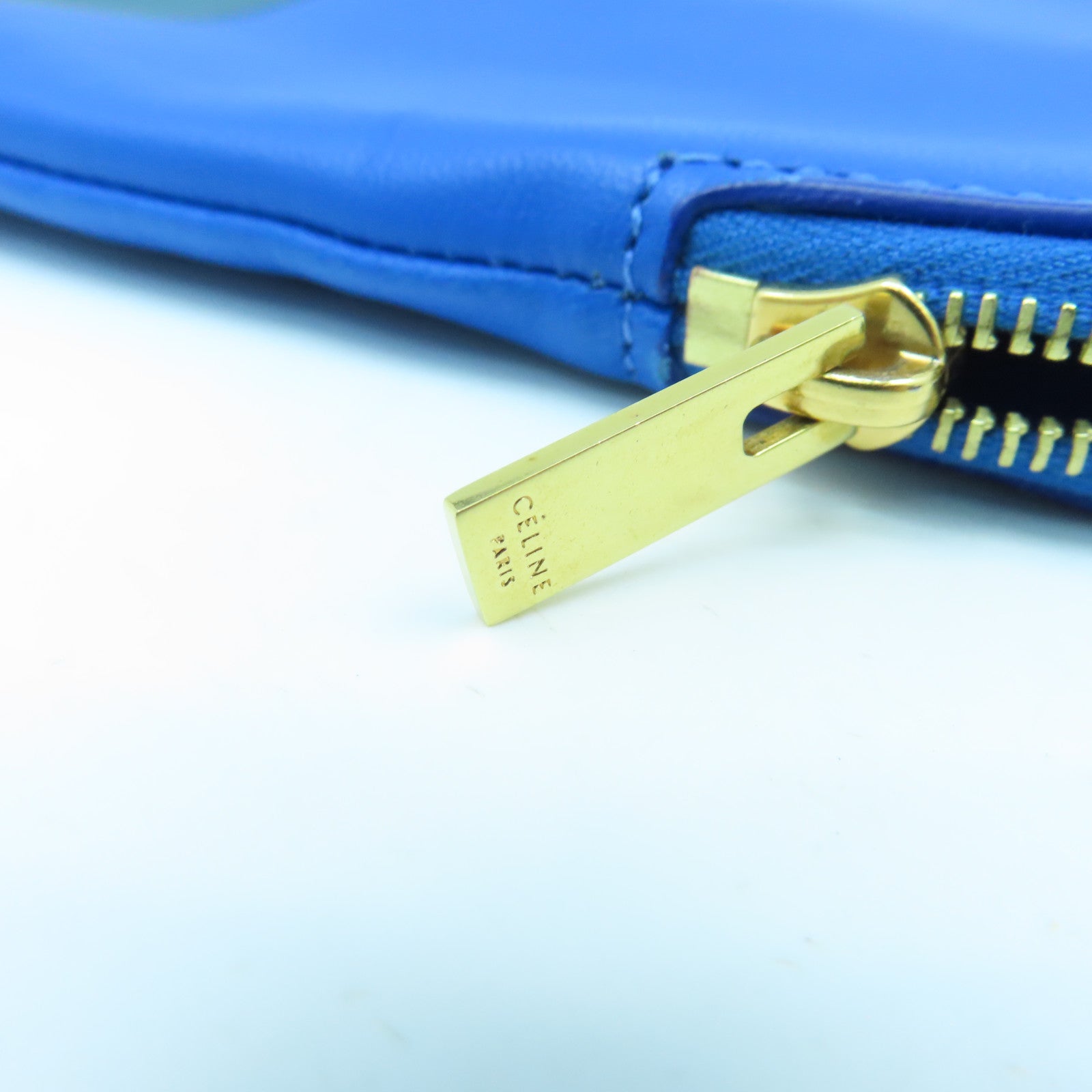 CELINE Calf Leather Pouch Gold Buckle Bag Blue/Green